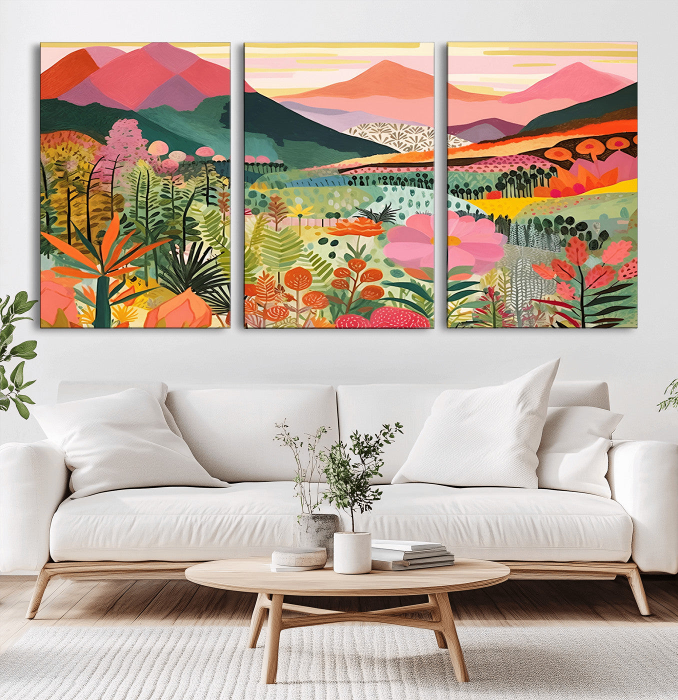 93460-MGV-CV-36X24-Blooming Valley Wall Art – Panoramic Colorful Mountain Landscape Canvas Print, Modern Floral Decor for Office, Bedroom or Living