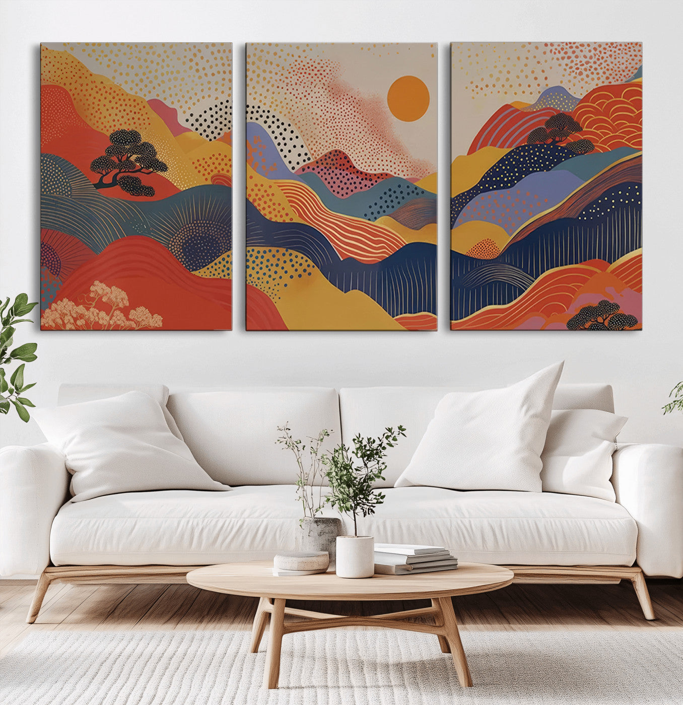 22118-MGV-CV-36X24-Abstract Sunset Mountain Wall Art – Modern Colorful Landscape Canvas Print, Vibrant Geometric Nature Artwork for Living Room,
