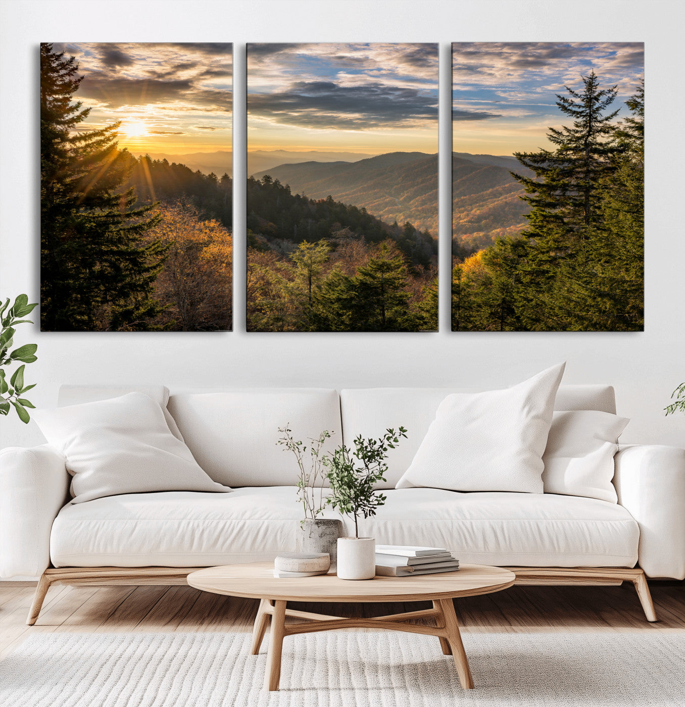 73692479-MGV-CV-36X24-Smoky Mountains Wall Art Canvas Print, Framed Forest Mountain Art Picture Print, Spring Mountain Perfect Spring Style Decor
