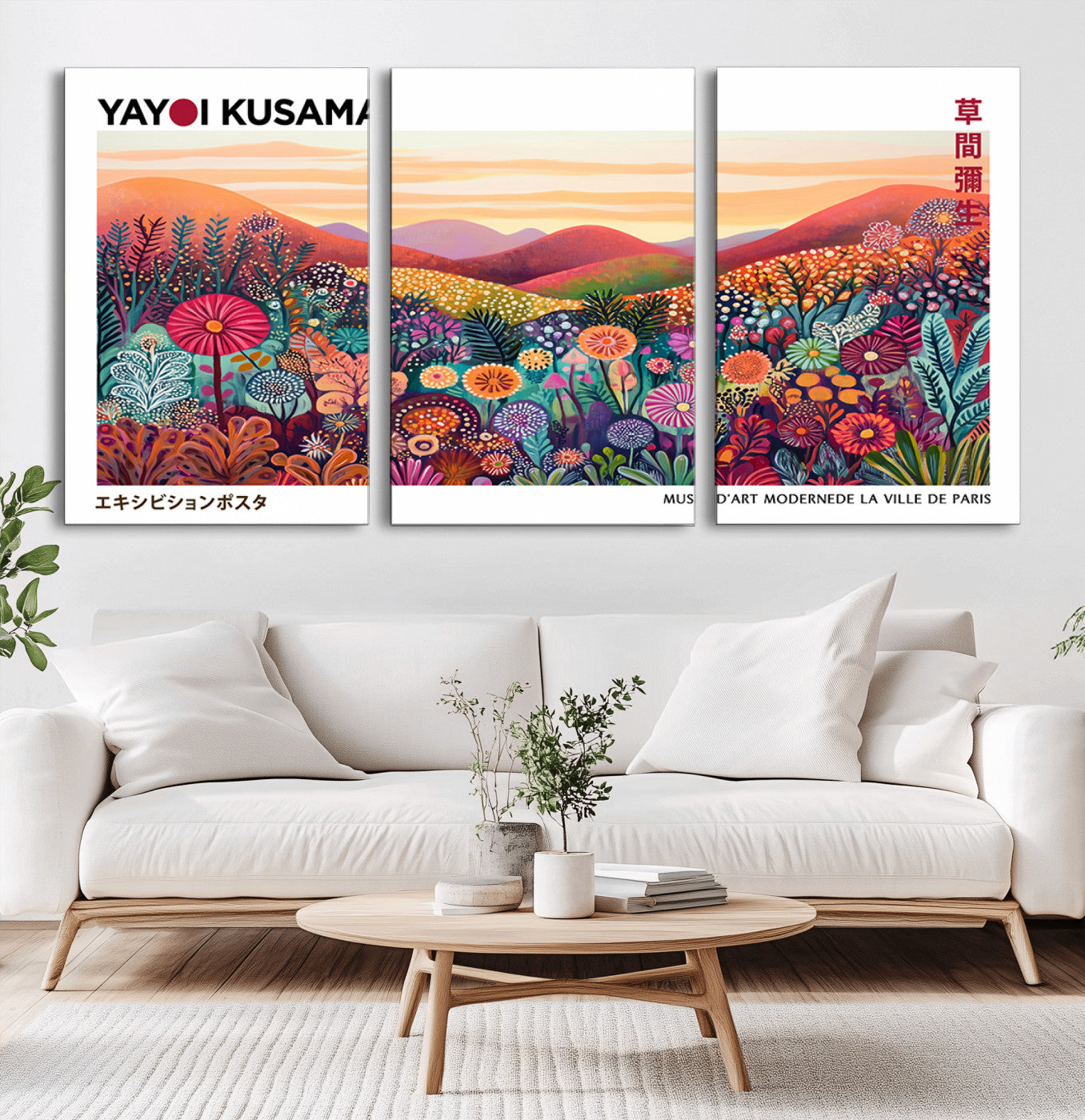 84030-MGV-CV-36X24-Floral Hillside Wall Art – Vibrant Kusama Inspired Canvas Print, Colorful Garden Landscape Painting for Living Room, Bedroom, or
