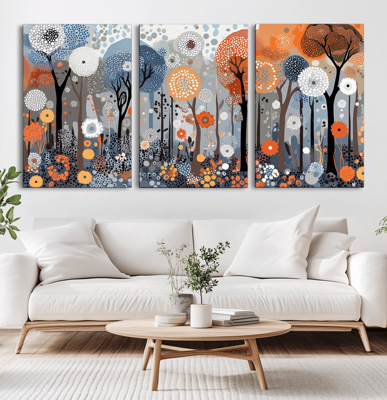 48857-MGV-CV-36X24-Abstract Forest Wall Art – Colorful Tree and Flower Canvas Print, Modern Nature Painting Poster for Living Room, Bedroom, Office