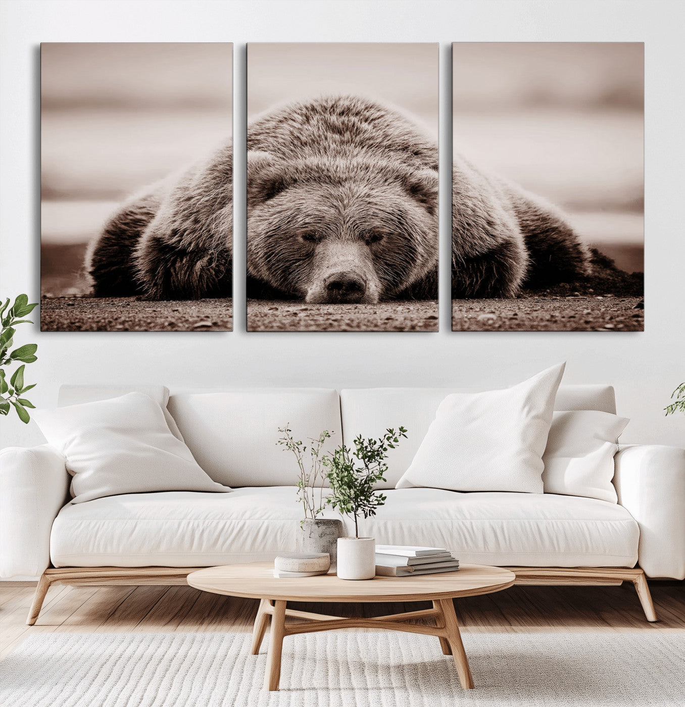 20611-MGV-CV-36X24-Grizzly Bear Wall Art – Majestic Wildlife Sepia Canvas Print, Rustic Nature Animal Artwork for Cabin, Lodge, Living Room, Bedroom,
