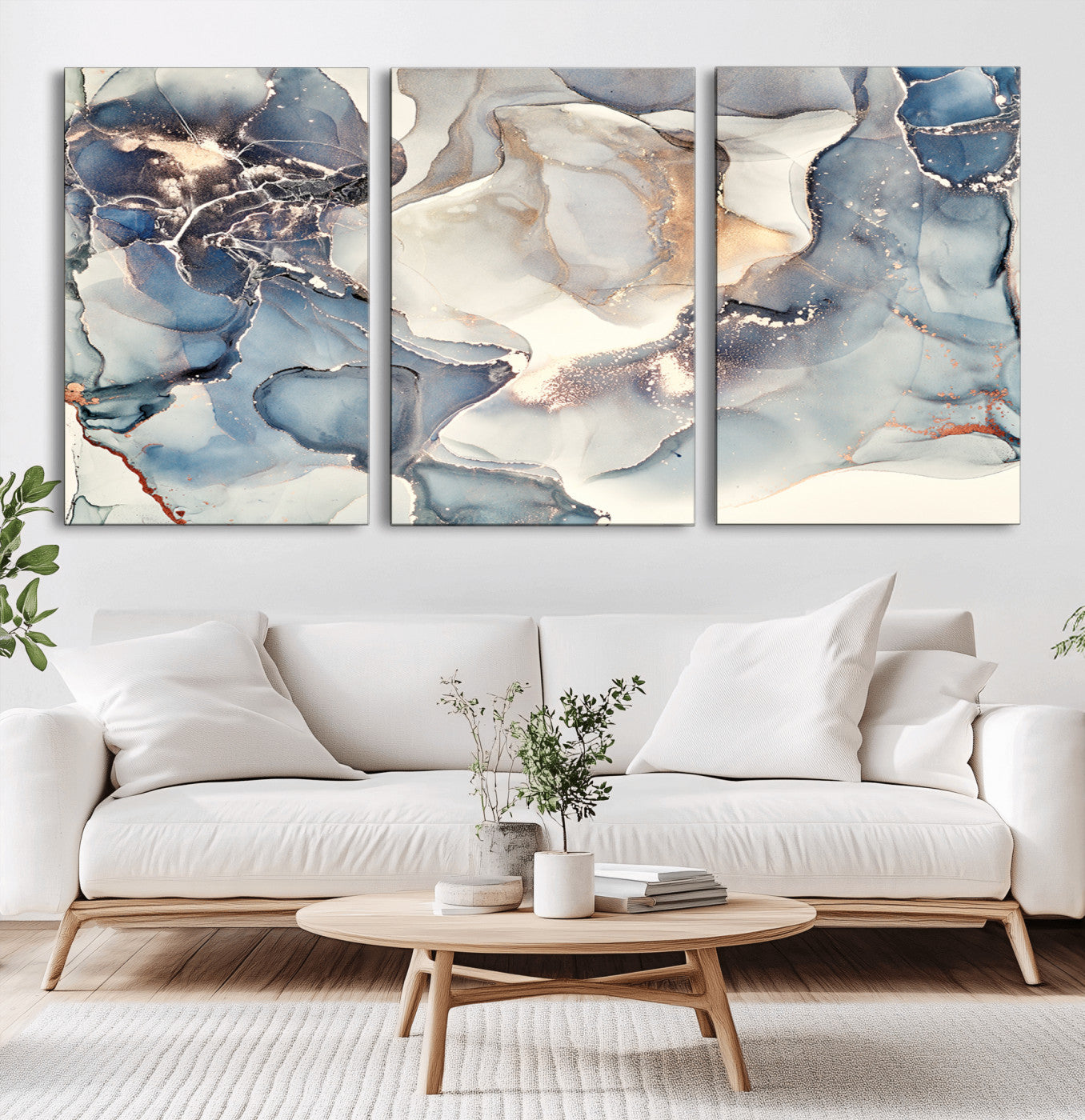 51497-MGV-CV-36X24-Abstract Blue and Gold Wall Art – Modern Fluid Ink Style Canvas Print, Elegant Contemporary Decor for Living Room, Office