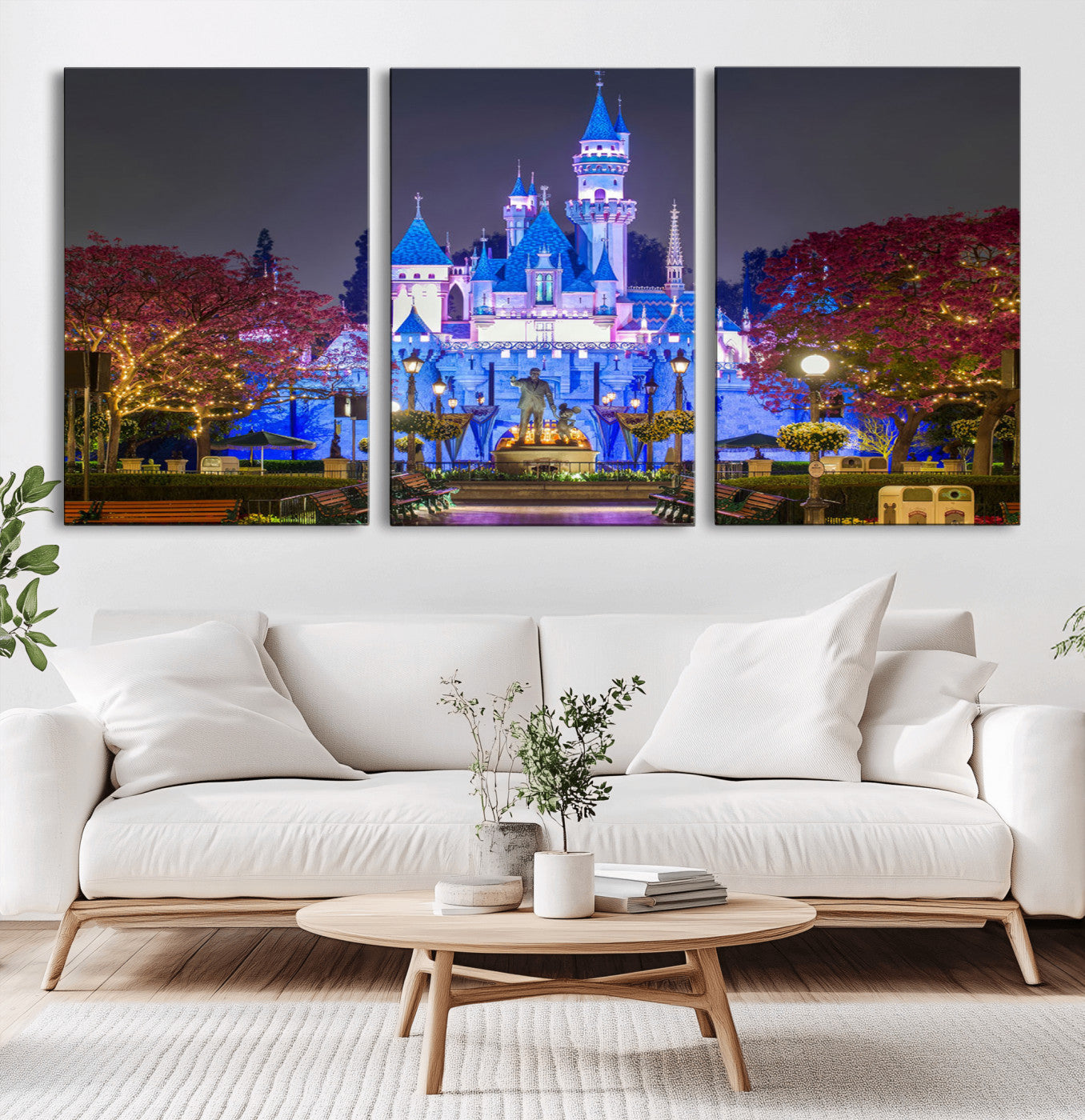 66710-MGV-CV-36X24-Enchanted Castle Wall Art – Magical Night Scene Canvas Print with Glowing Lights, Fantasy Architecture Artwork for Living Room,