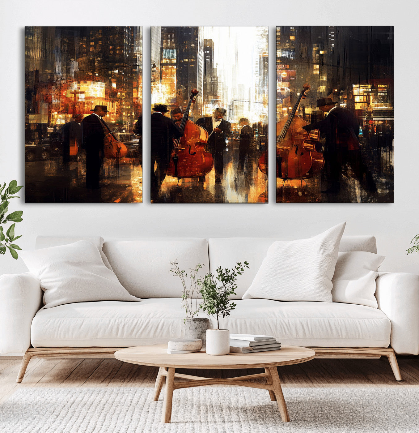58782-MGV-CV-36X24-Jazz Musicians Cityscape Wall Art – Vibrant Urban Night Canvas Print, Elegant Music Themed Decor for Living Room, Office, or Music