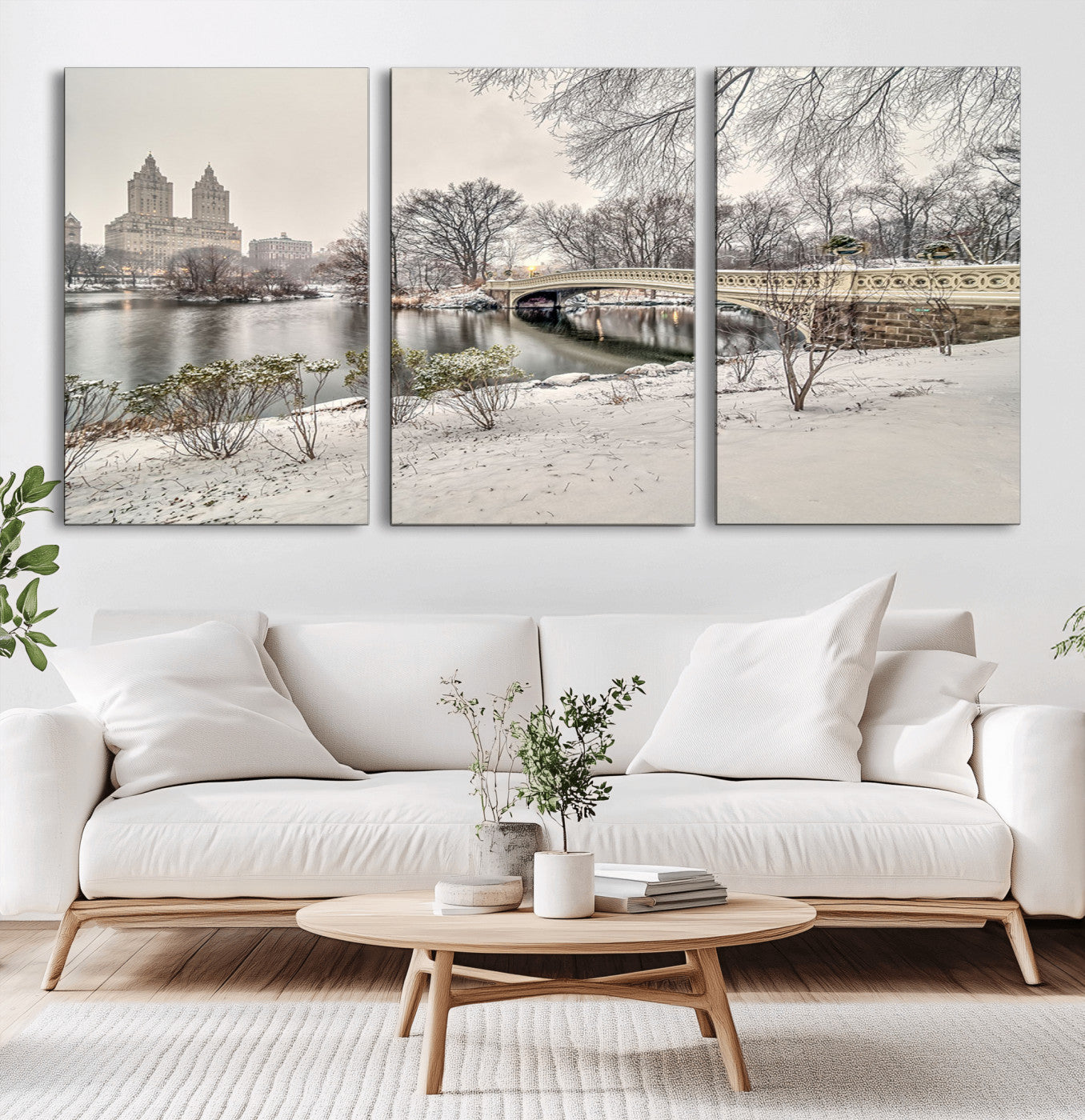 60292-MGV-CV-36X24-Central Park Winter Wall Art – Snowy Bow Bridge Canvas Print, Scenic New York City Landscape Photography for Living Room, Bedroom