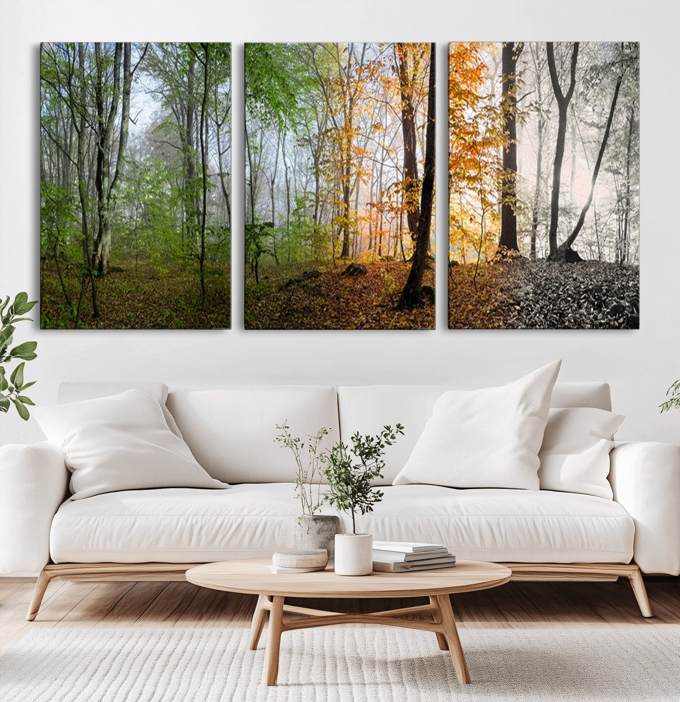 95317-MGV-CV-36X24-Four Seasons Forest Wall Art – Panoramic Nature Canvas Print Showing Spring, Summer, Autumn and Winter Landscape for Living Room,