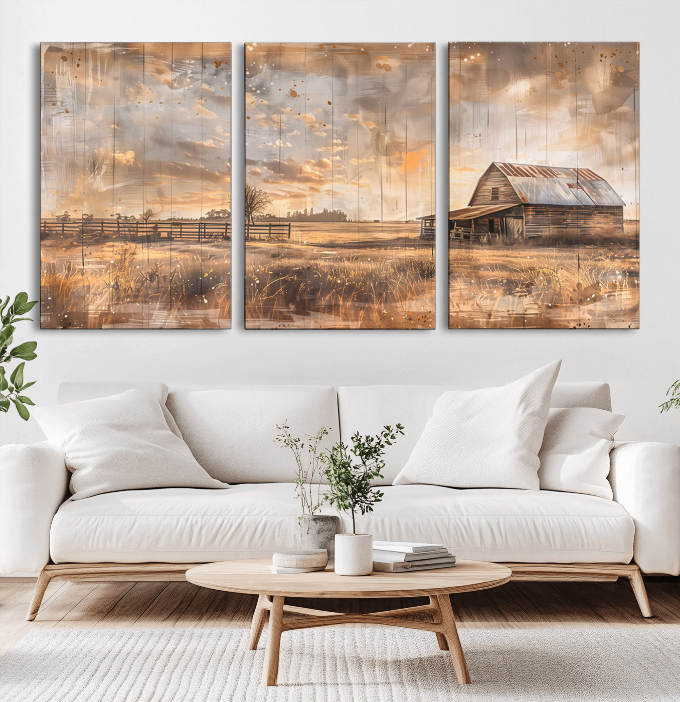 FARM2-MGV-CV-60X30-3P-Rustic Farmhouse Wall Art Canvas Print, Framed Old Barn Art Picture Print, Southwestern Farmhouse Perfect Rustic Decor Artwork