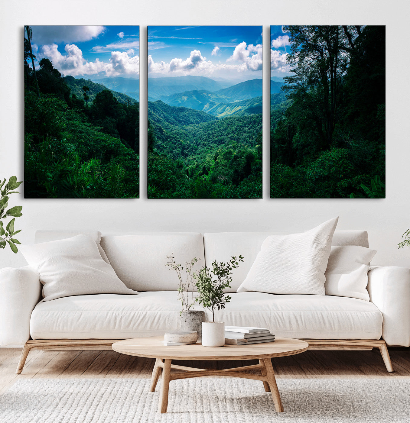 74439378-MGV-CV-36X24-Tropical Jungle Wall Art Canvas Print, Framed Lush Valley Art Picture Print, Forest Mountains Perfect Tropical Wilderness Decor