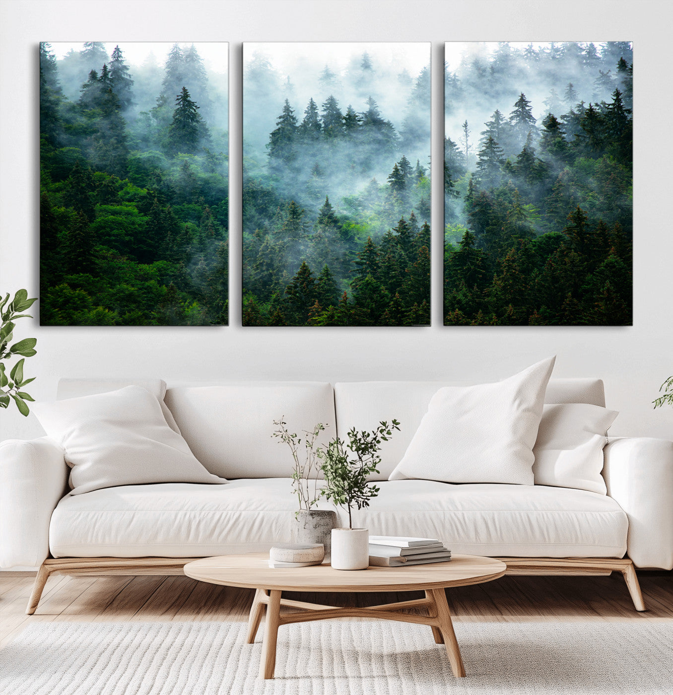 17393683-MGV-CV-36X24-Misty Forest Art Wall Art Canvas Print, Framed Foggy Mountain Art Art Picture Print, Scenic Wall Print Perfect Decor Artwork