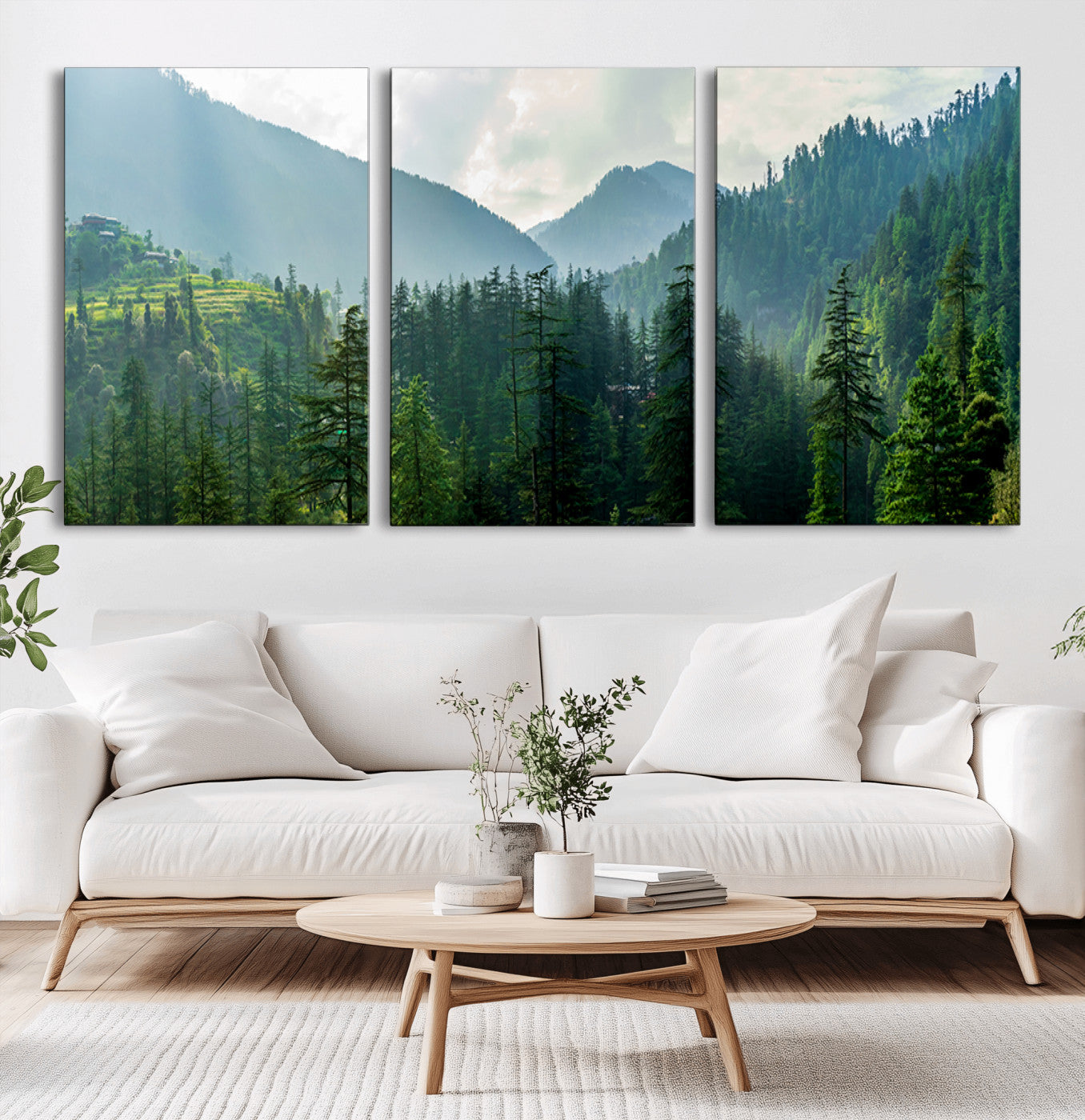 83417191-MGV-CV-36X24-Misty Mountain Forest Wall Art – Pine Tree Landscape Canvas Print, Nature Photography Panorama, Tranquil Green Forest Décor for