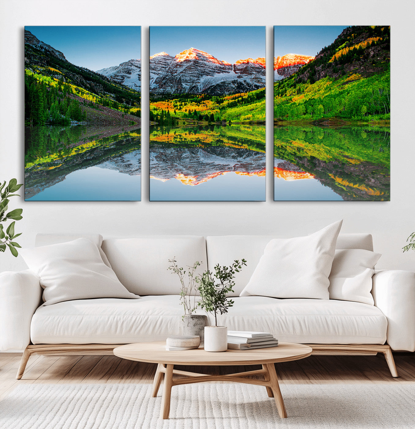 17996974-MGV-CV-36X24-Maroon Bells Reflection Wall Art – Scenic Colorado Mountain Landscape Canvas Print, Sunrise Nature Photography for Living Room,