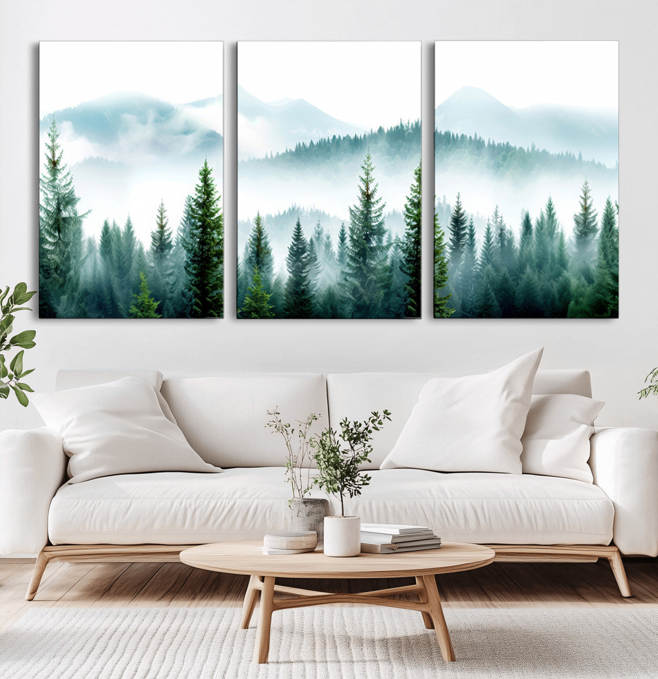 16716676-MGV-CV-36X24-Pine Forest Wall Art Canvas Print, Framed Misty Mountains Art Picture Print, Foggy Trees Perfect Moody Forest Decor Artwork