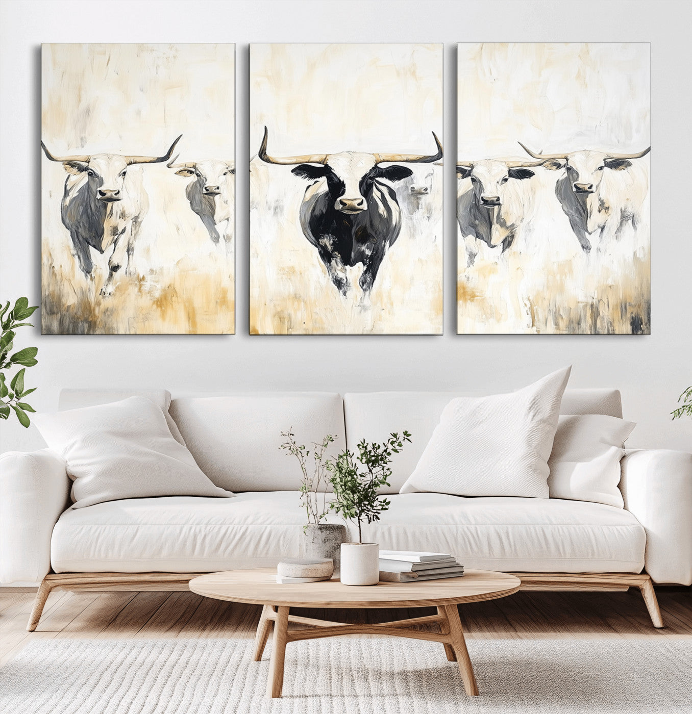 40397799-MGV-CV-36X24-Texas Longhorn Wall Art Canvas Print, Framed Rustic Herd Art Picture Print, Western Bull Perfect Neutral Western Decor Artwork