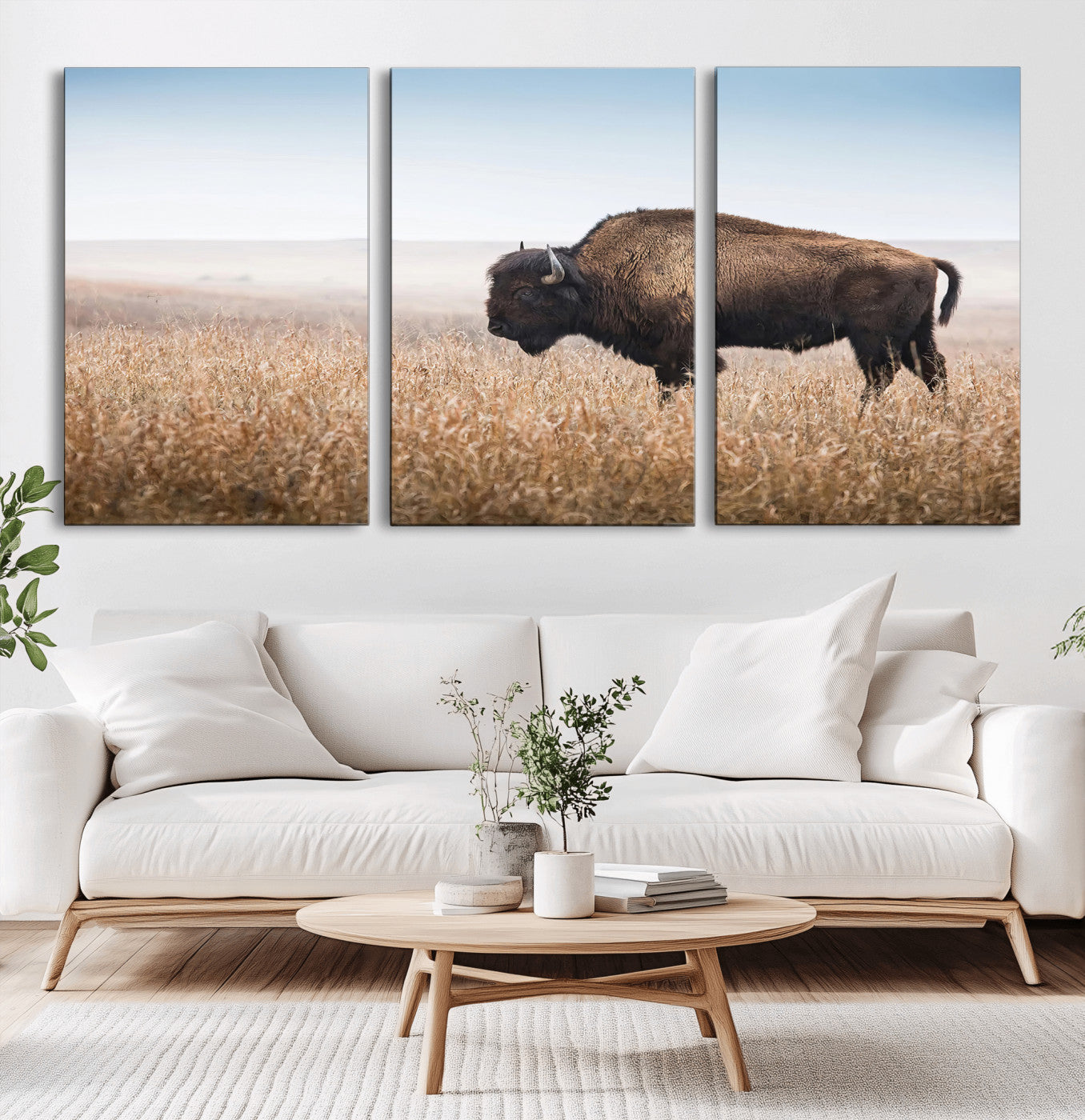 91267849-MGV-CV-36X24-Wild Bison Wall Art Canvas Print, Framed Bison in Prairie Art Picture Print, Rustic Western Perfect Rustic Western Decor Artwork