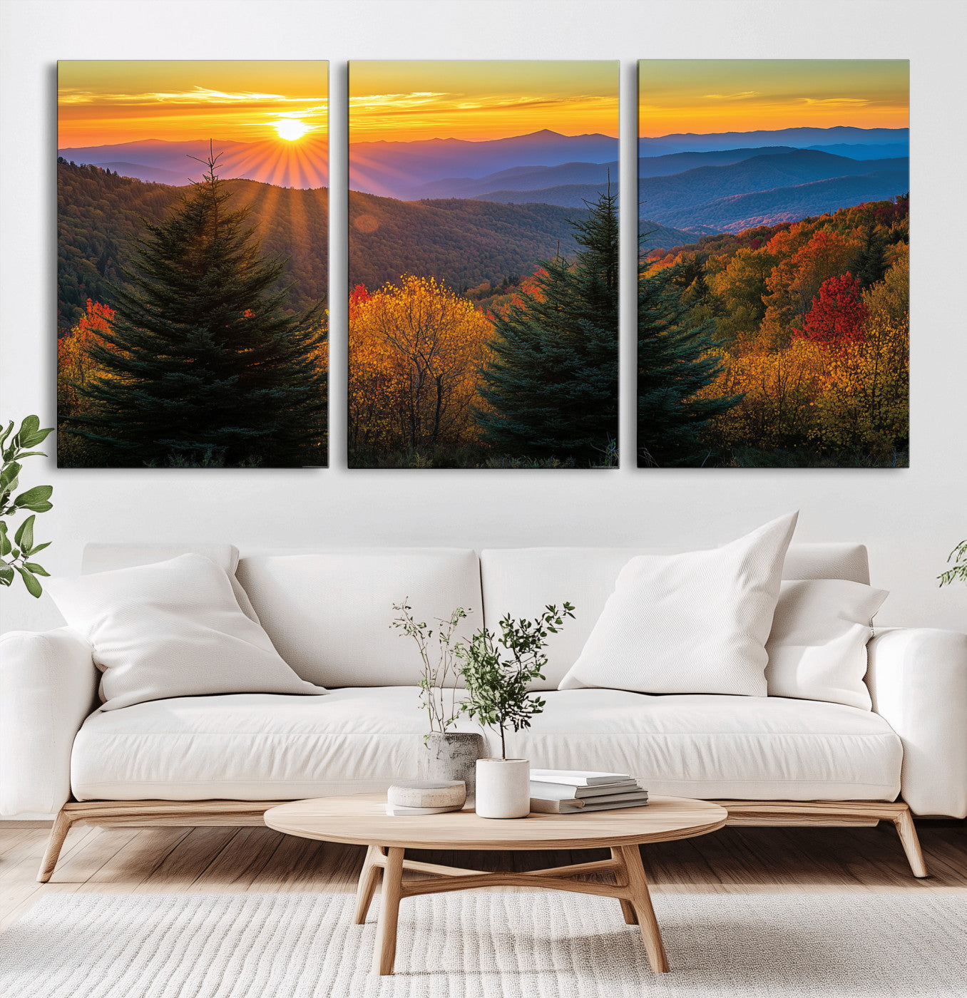 36964931-MGV-CV-36X24-Autumn Mountains Wall Art Canvas Print, Framed Sunset Glow Forest Art Picture Print, Golden Trees Perfect Vibrant Nature Decor
