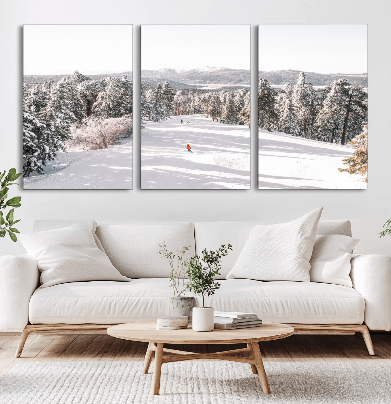62119206-MGV-CV-36X24-Snowy Trail Wall Art Canvas Print, Framed Ski Slope Art Picture Print, Winter Pines Perfect Alpine Adventure Decor Artwork