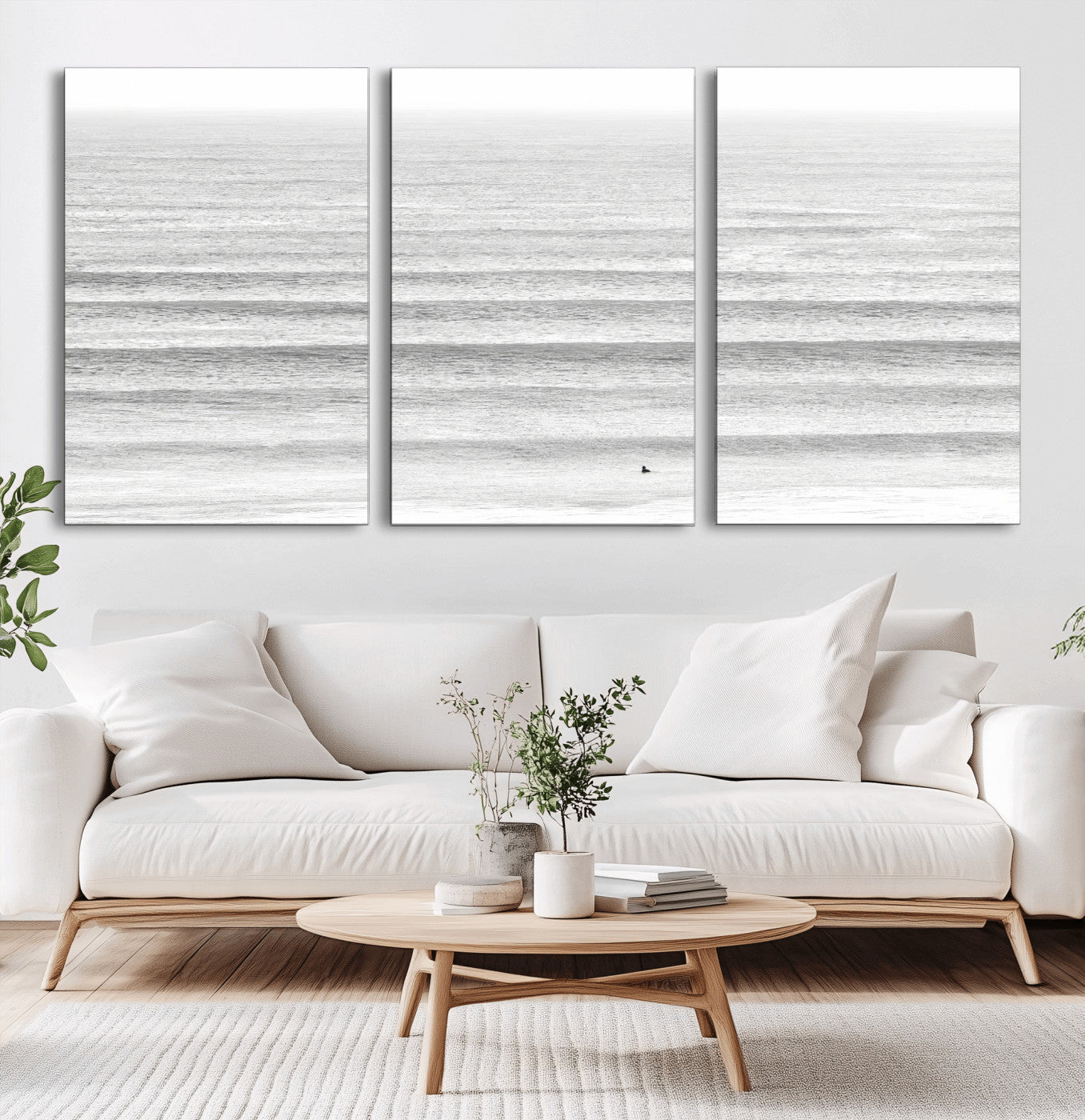 66534476-MGV-CV-36X24-Lone Surfer Wall Art Canvas Print, Framed Ocean Waves Art Picture Print, Minimal Sea Perfect Minimal Coastal Decor Artwork