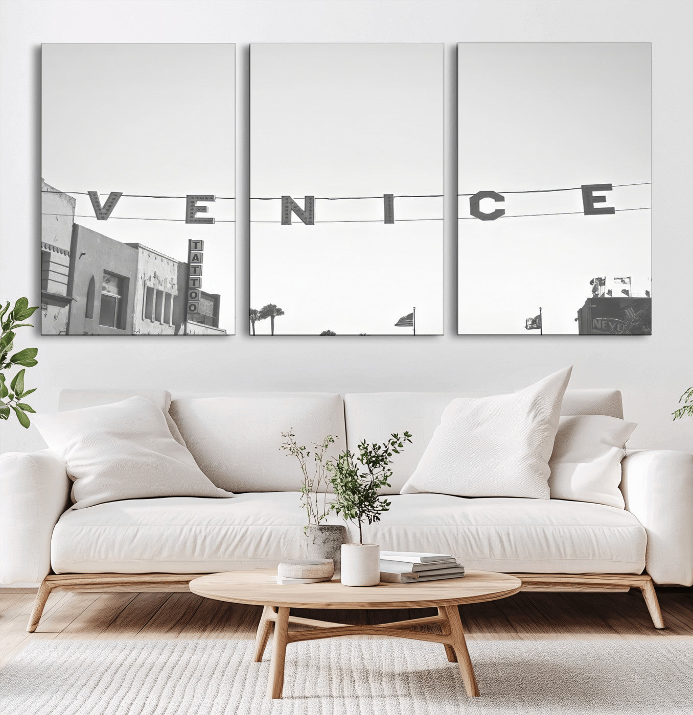 68254589-MGV-CV-60X30-3P-Venice Sign Wall Art Canvas Print, Framed Venice Letters Art Picture Print, Los Angeles Perfect Minimalist Urban Decor Artwork