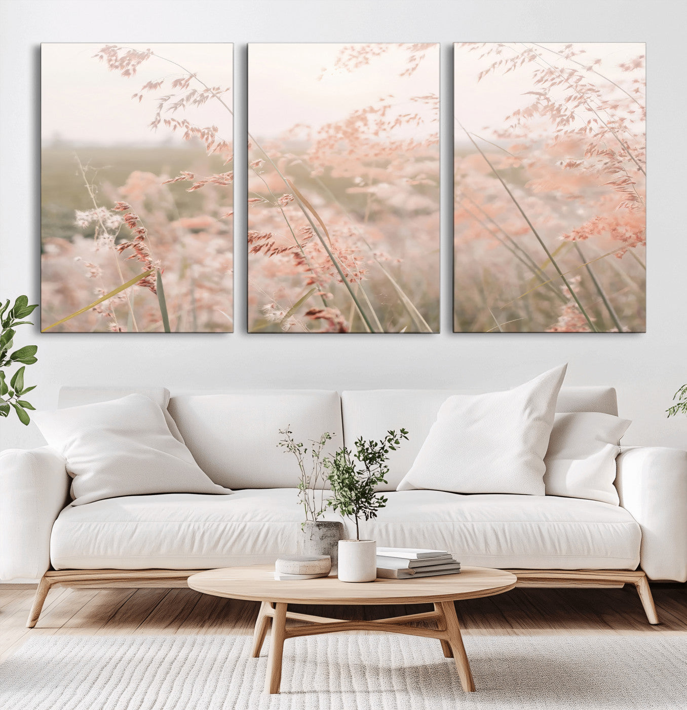 79164340-MGV-CV-36X24-Pastel Grasses Wall Art Canvas Print, Framed Soft Meadow Art Picture Print, Field in Breeze Perfect Pastel Minimal Decor Artwork
