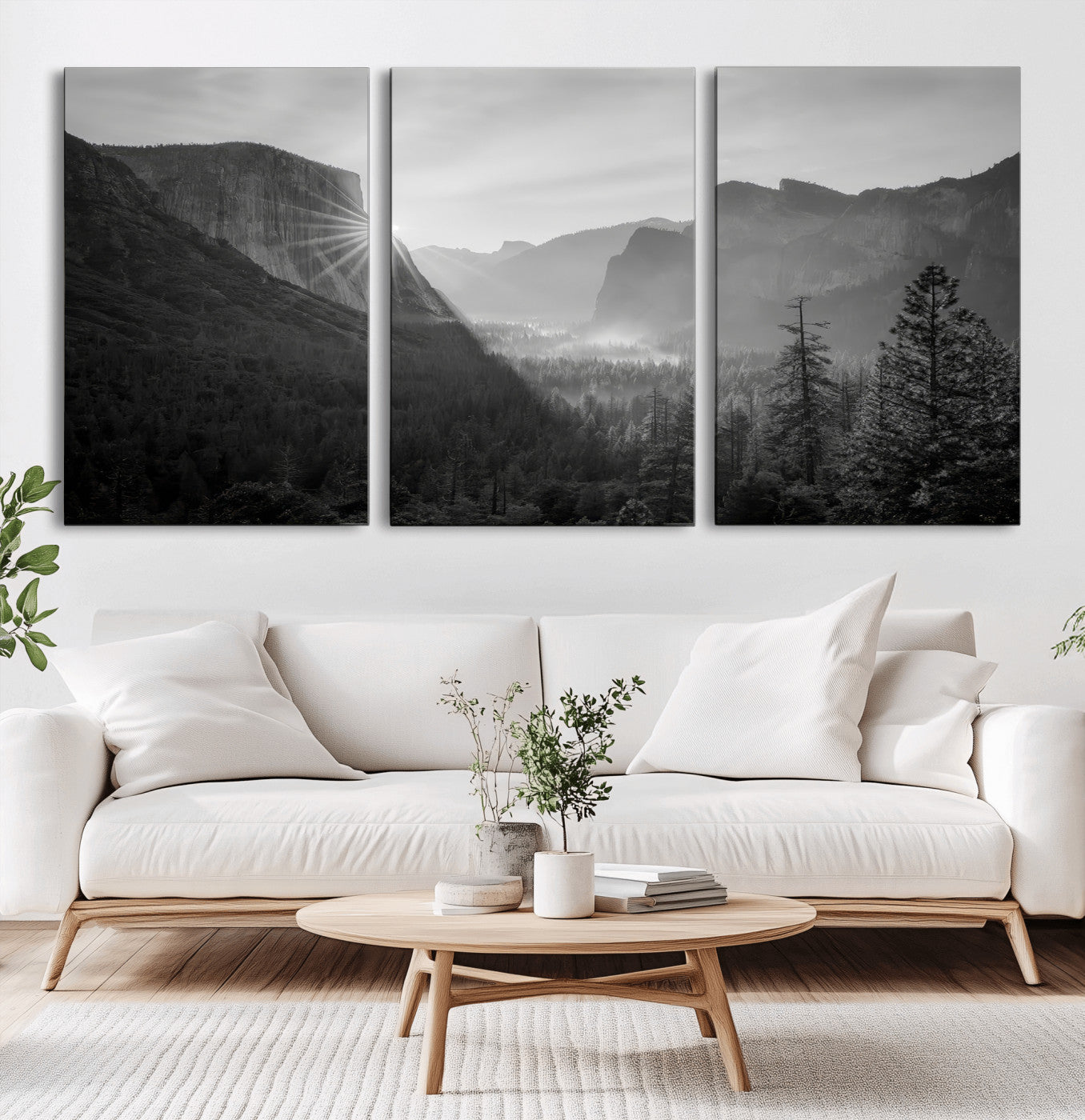 39278955-MGV-CV-60X30-3P-Yosemite Valley Wall Art Canvas Print, Framed El Capitan Art Picture Print, Misty Mountain Perfect Modern Rustic Decor Artwork