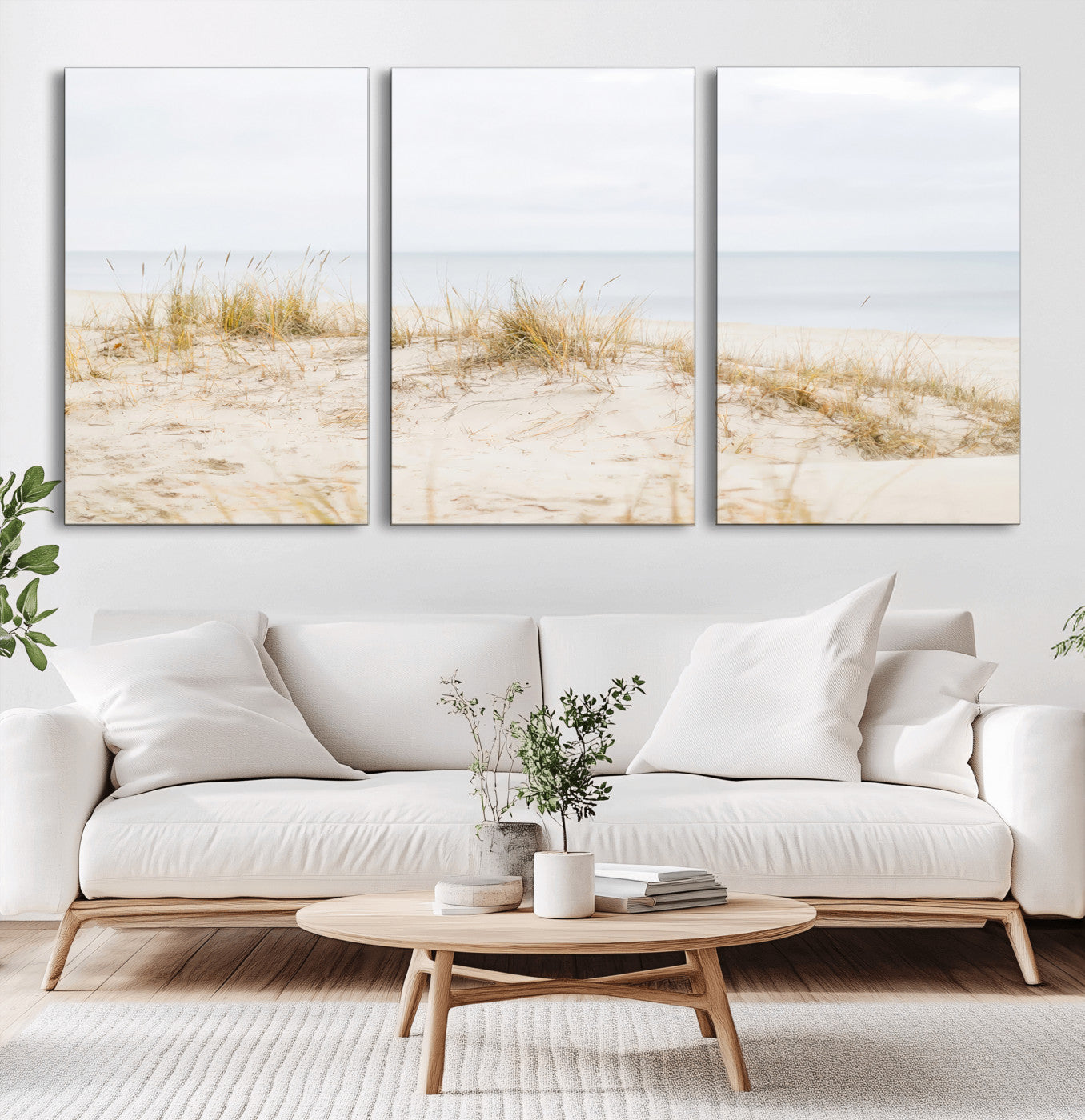 13146857-MGV-CV-36X24-Beach Dunes Wall Art Canvas Print, Framed Soft Horizon Art Picture Print, Coastal Grass Perfect Minimalist Coastal Decor Artwork