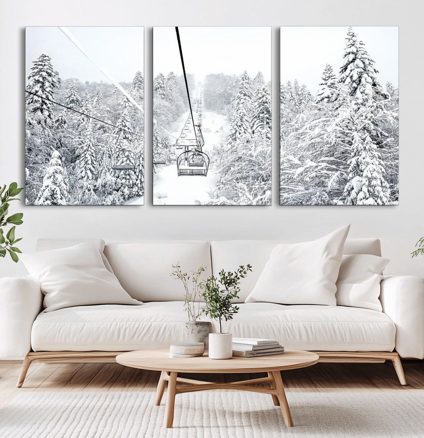 44705668-MGV-CV-36X24-Winter Forest Wall Art Canvas Print, Framed Snowy Forest Art Picture Print, Ski Lift Perfect Scandinavian Decor Artwork