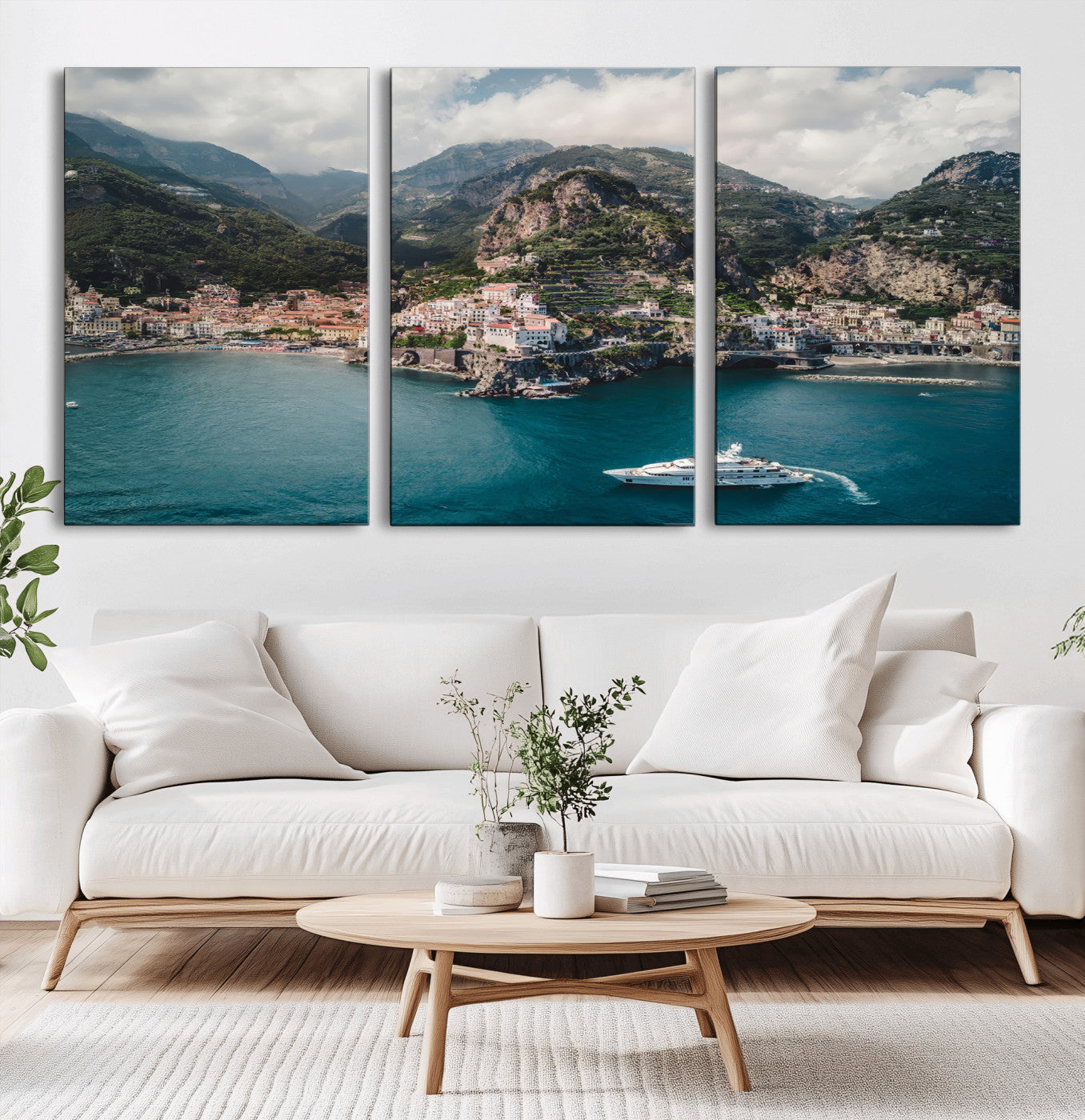 20321590-MGV-CV-36X24-Amalfi Coast Wall Art Canvas Print, Framed Italy Travel Art Picture Print, Mediterranean Landscape Perfect Mediterranean Coastal