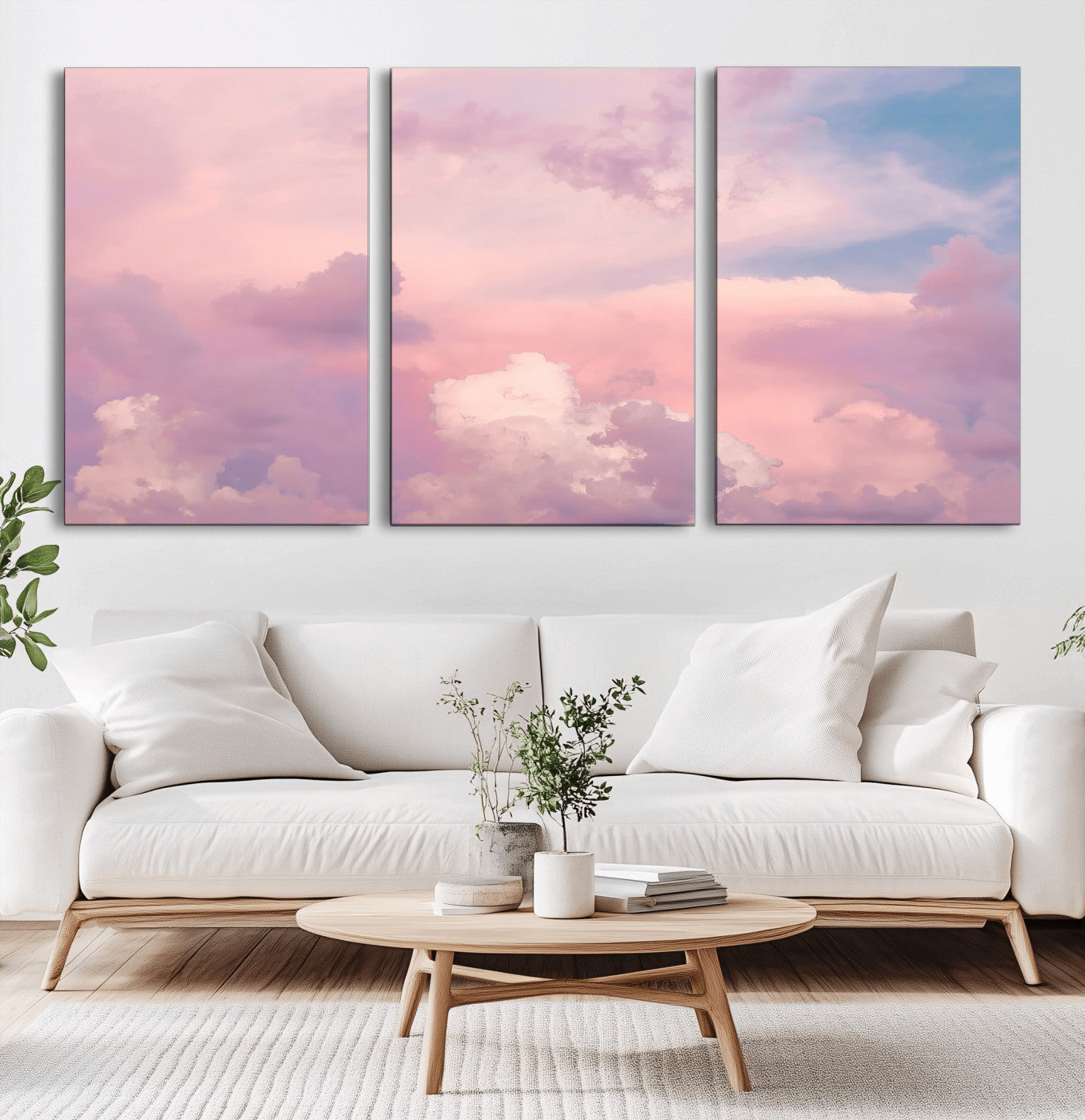 22874890-MGV-CV-36X24-Pastel Sky Wall Art Canvas Print, Framed Dreamy Cloudscape Art Picture Print, Sunset Glow Perfect Minimalist Serenity Decor