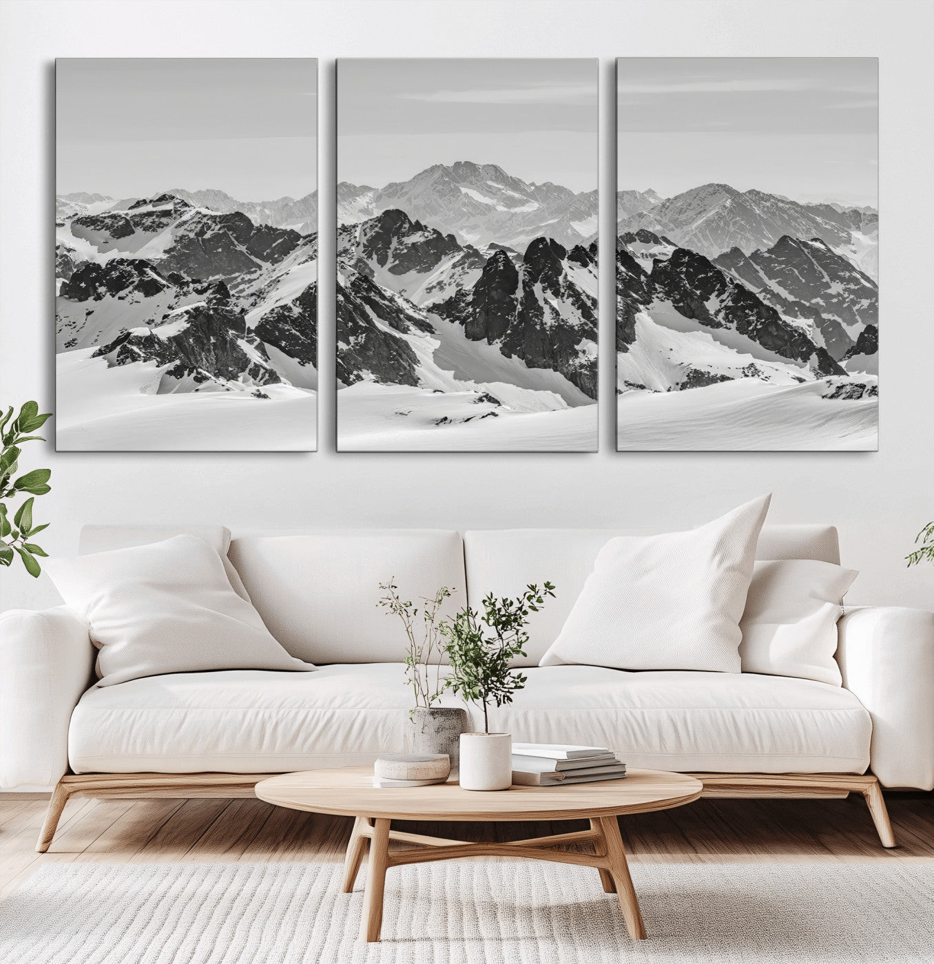 46884246-MGV-CV-36X24-Snowy Mountain Wall Art Canvas Print, Framed Mountain Peaks Art Picture Print, Alpine Mountains Perfect Minimalist Alpine Decor