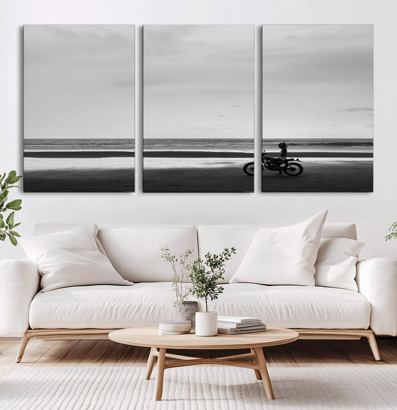 84739358-MGV-CV-36X24-Motorcycle Beach Wall Art Canvas Print, Framed Vintage Motorcycle Art Picture Print, Biker Silhouette Perfect Minimalist Adventure