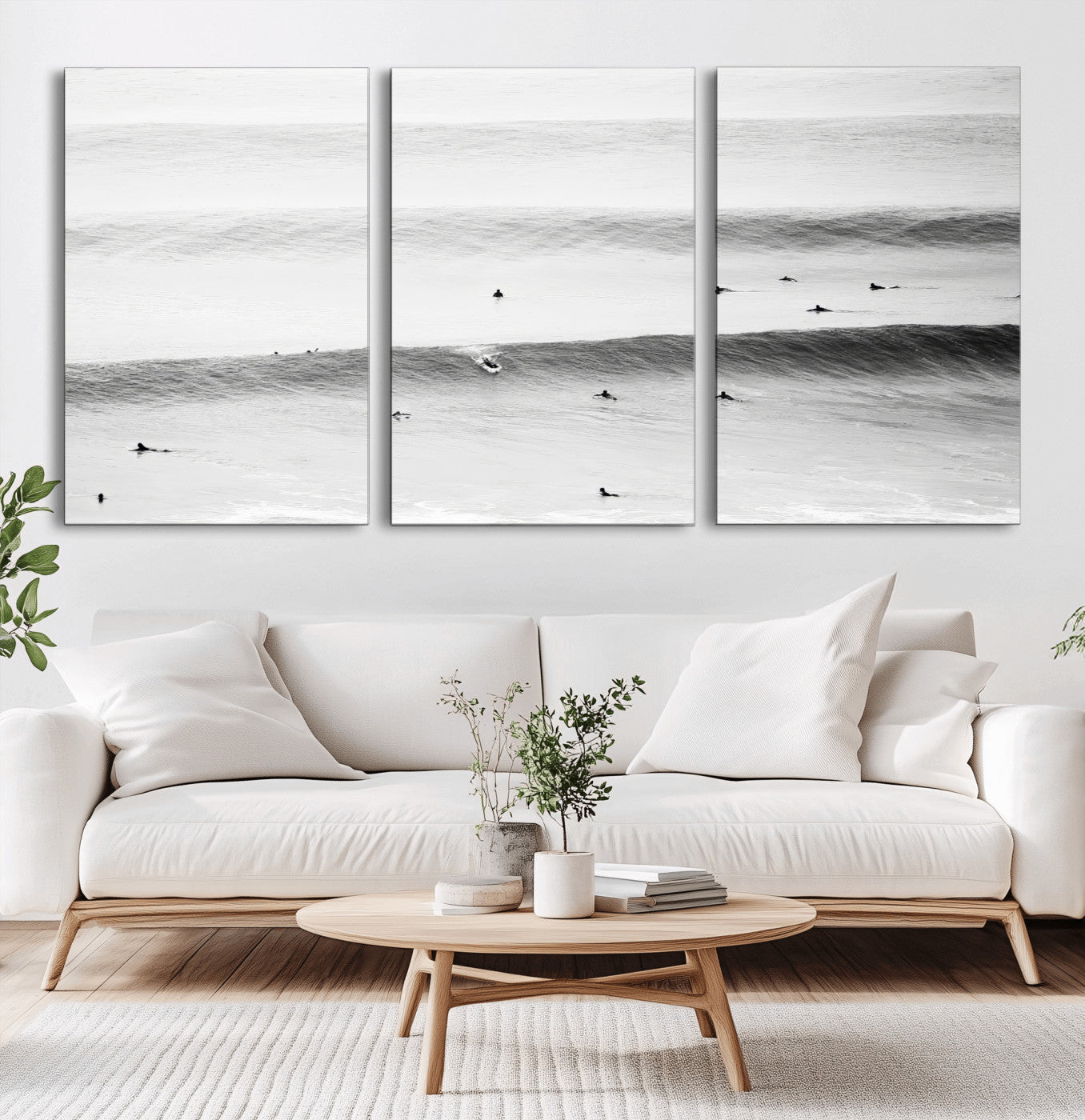 54291445-MGV-CV-60X30-3P-Black White Ocean Wall Art Canvas Print, Framed Coastal Sport Art Picture Print, Ocean Culture Perfect Minimalist Coastal Decor