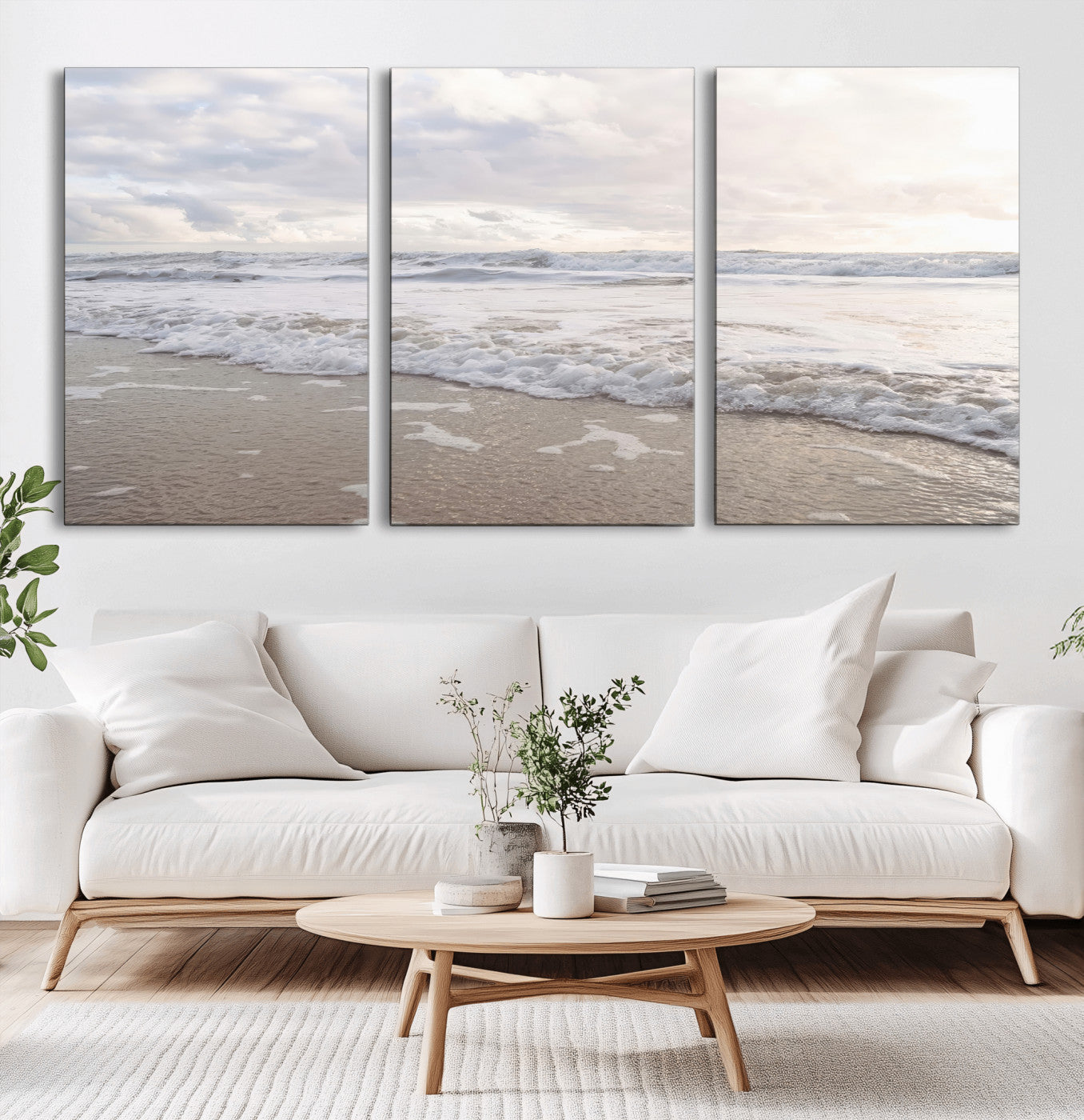 70596264-MGV-CV-60X30-3P-Ocean Waves Wall Art Canvas Print, Framed Coastal Shoreline Art Picture Print, Sea Foam Perfect Coastal Minimalist Decor Artwork