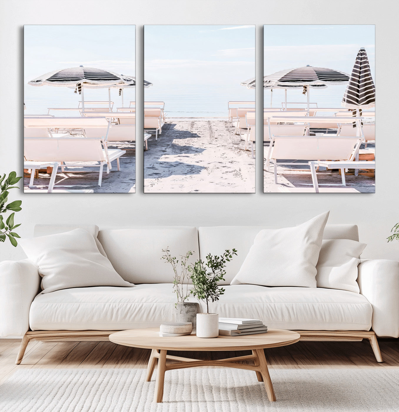 67623952-MGV-CV-60X30-3P-Minimalist Beach Wall Art Canvas Print, Framed Pastel Sand Art Picture Print, Beach Aesthetic Perfect Coastal Minimalist Decor