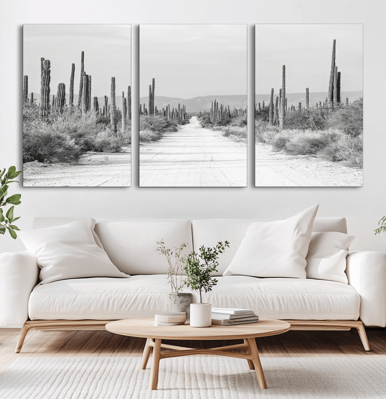 35537313-MGV-CV-36X24-Monochrome Desert Wall Art Canvas Print, Framed Cactus Path Art Picture Print, Southwestern Landscape Perfect Southwestern