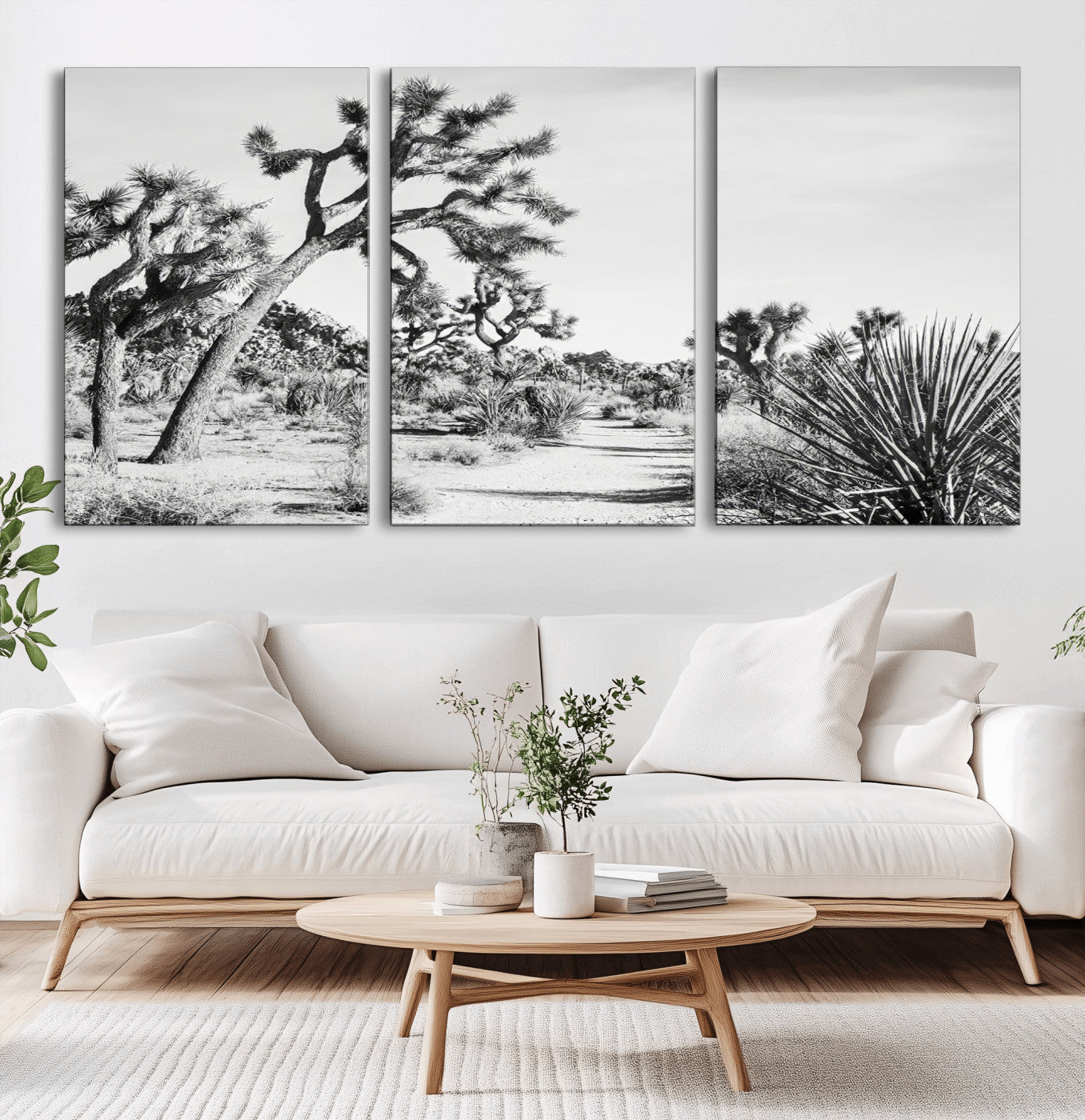 88164251-MGV-CV-60X30-3P-Joshua Tree Wall Art Canvas Print, Framed Desert Path Art Picture Print, Monochrome Desert Perfect Minimalist Desert Decor Artwork