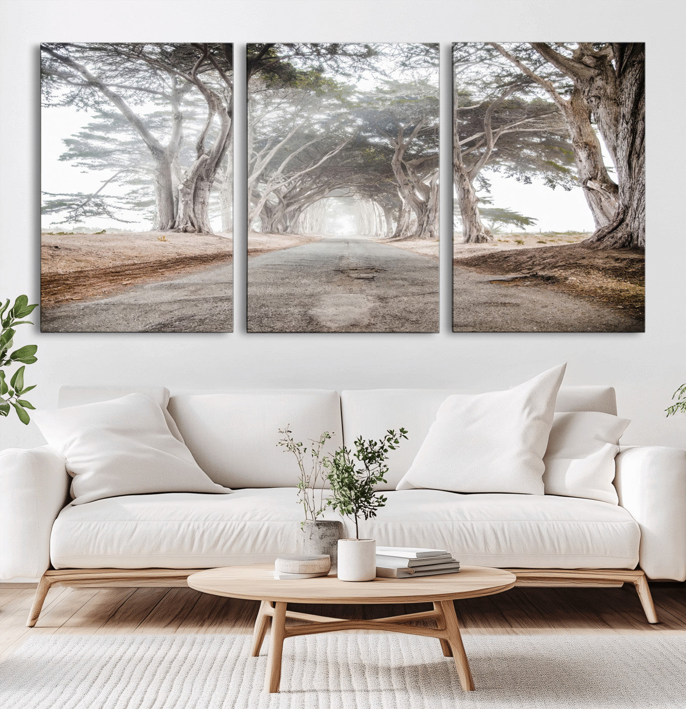 87090469-MGV-CV-60X30-3P-Cypress Tunnel Wall Art Canvas Print, Framed Misty Road Art Picture Print, Foggy Trees Perfect Rustic Woodland Decor Artwork