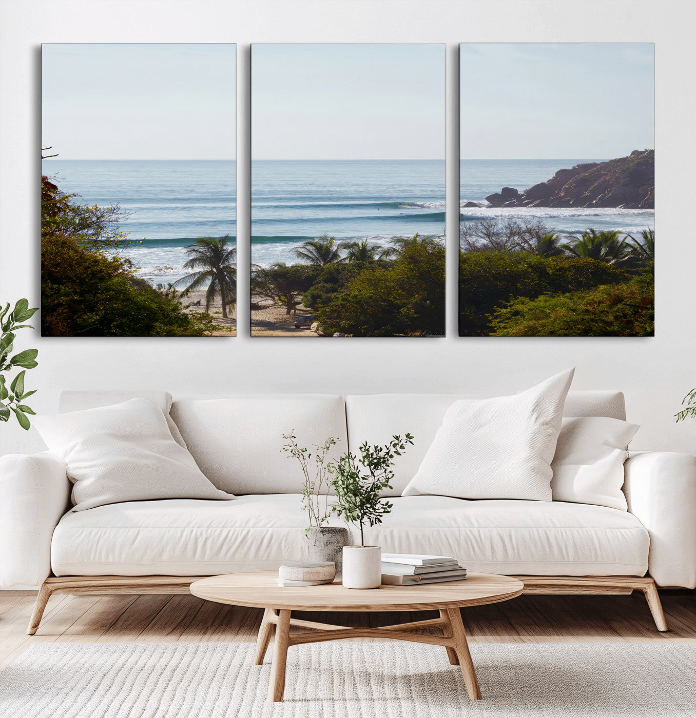88336640-MGV-CV-60X30-3P-Tropical Beach Scene Wall Art Canvas Print, Framed Coastal Photography Art Picture Print, Ocean Horizon Art Perfect Coastal Boho