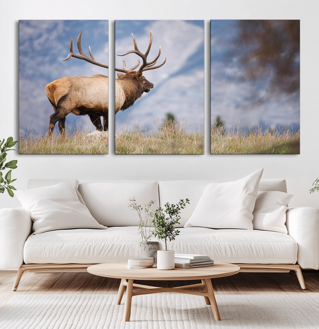 26365841-MGV-CV-60X30-3P-Mountain Elk Art Wall Art Canvas Print, Framed Rustic Wildlife Print Art Picture Print, Lodge Style Decor Perfect Rustic Lodge