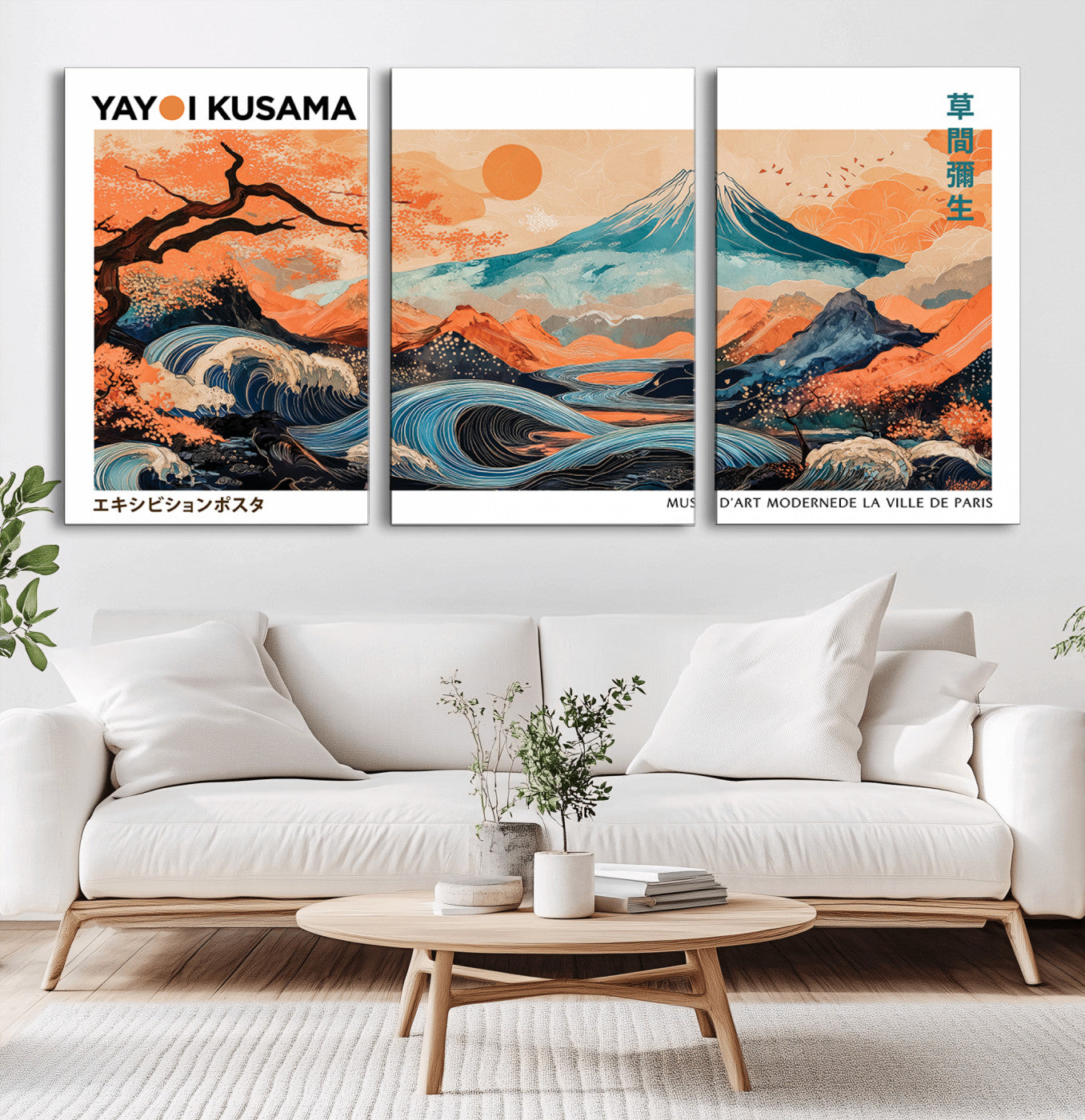 88785870-MGV-CV-36X24-Japanese Great Wave & Mt Fuji Wall Art – Ukiyo e Style Landscape Print with Flowing River, Autumn Mountain Poster, Oriental Asian