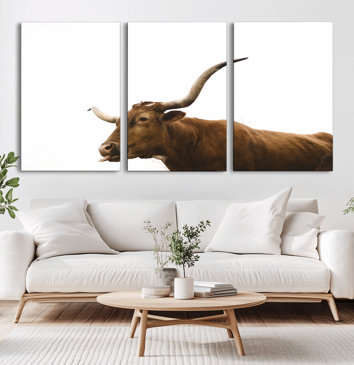62566114-MGV-CV-36X24-Longhorn Cow Art Wall Art Canvas Print, Framed Rustic Animal Decor Art Picture Print, Texas Bull Photo Perfect Rustic Farmhouse