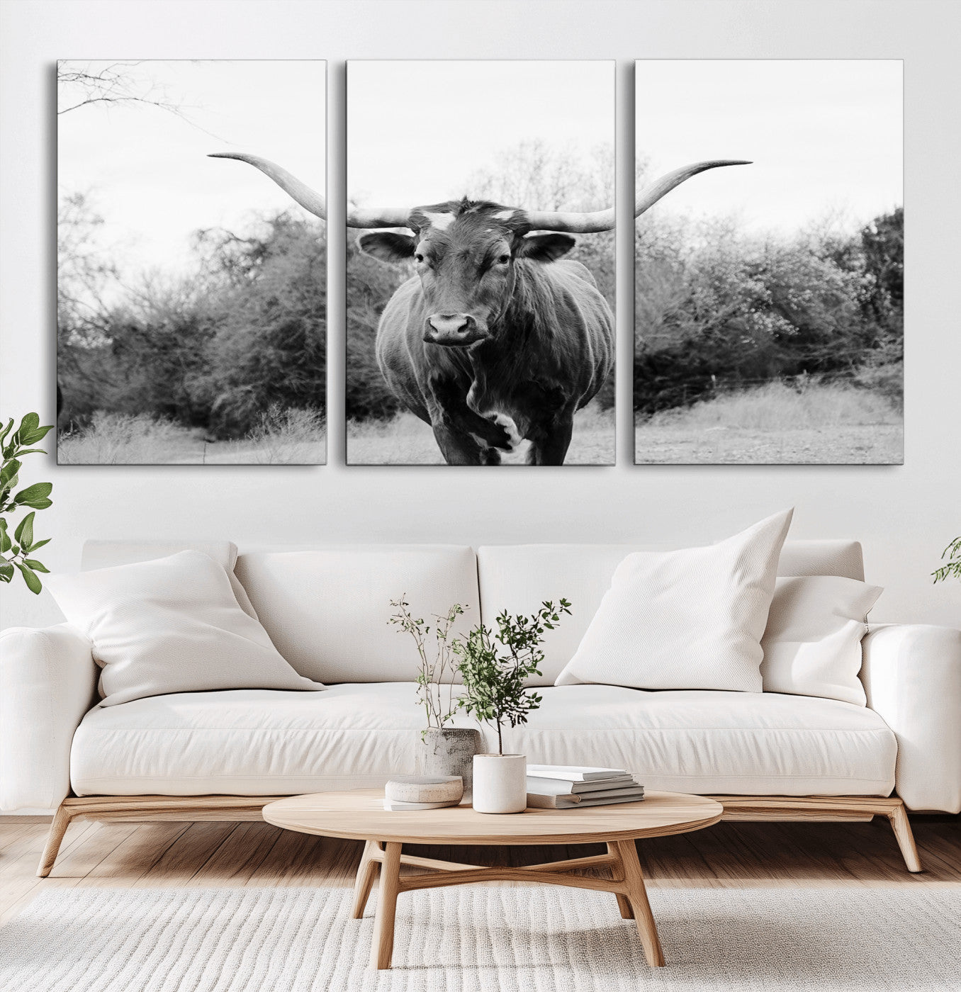 97280319-MGV-CV-36X24-Longhorn Photography Wall Art Canvas Print, Framed Western Cow Decor Art Picture Print, Texas Ranch Style Perfect Rustic Farmhouse