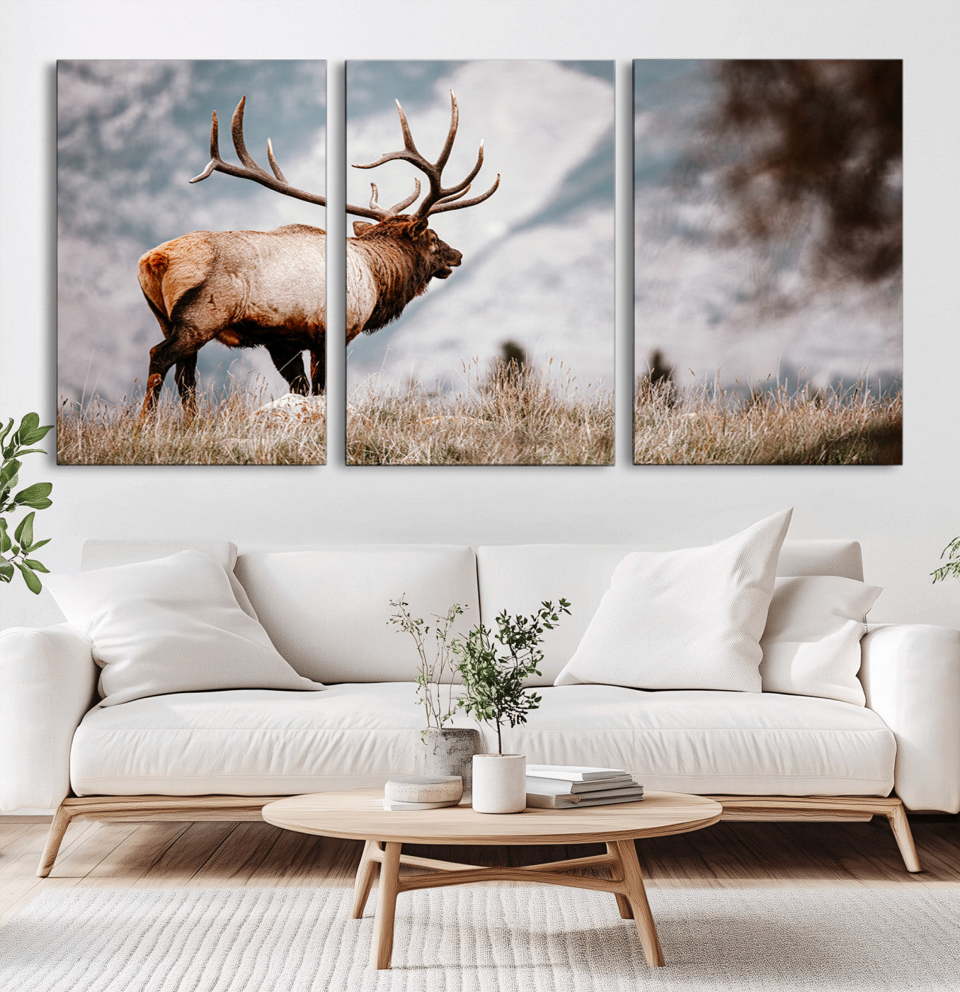 70489411-MGV-CV-36X24-Elk Photography Wall Art Canvas Print, Framed Mountain Wildlife Art Picture Print, Rustic Nature Decor Perfect Rustic Lodge Decor