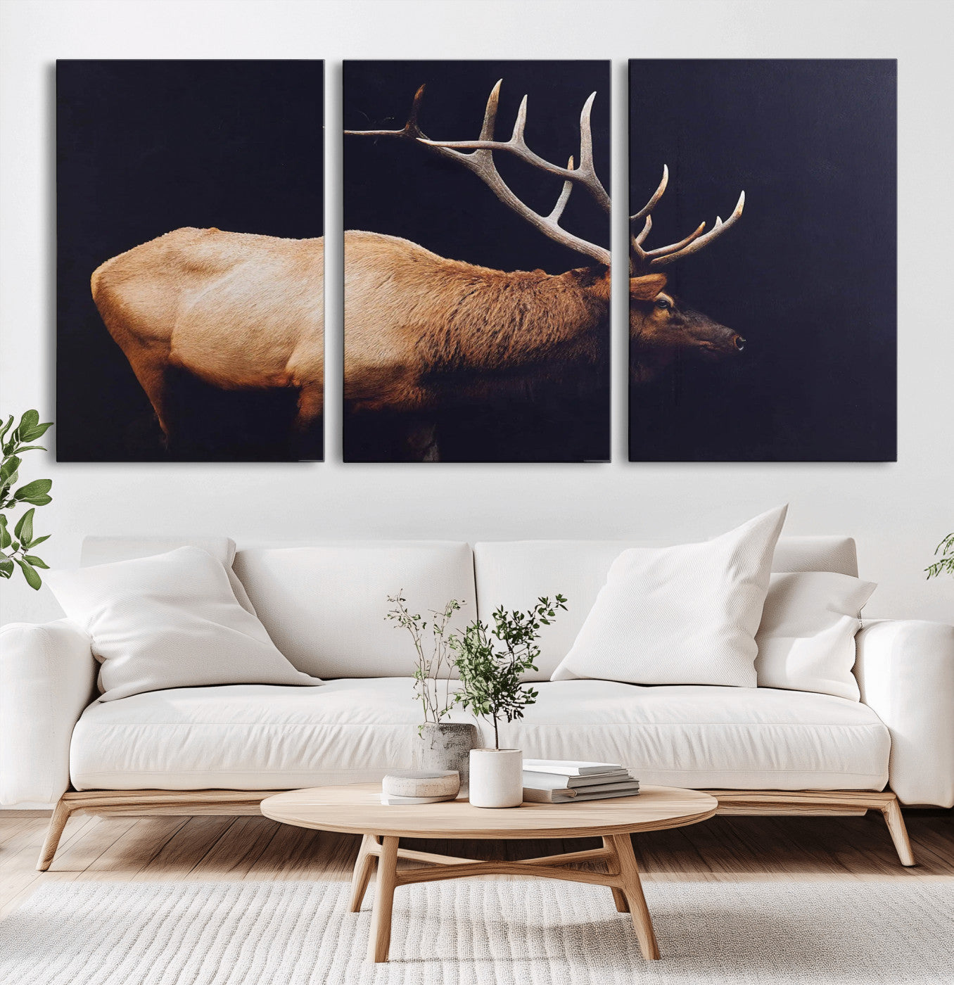 89239257-MGV-CV-60X30-3P-Bull Elk Decor Wall Art Canvas Print, Framed Elk Photography Art Picture Print, Rustic Wildlife Perfect Rustic Lodge Decor Artwork