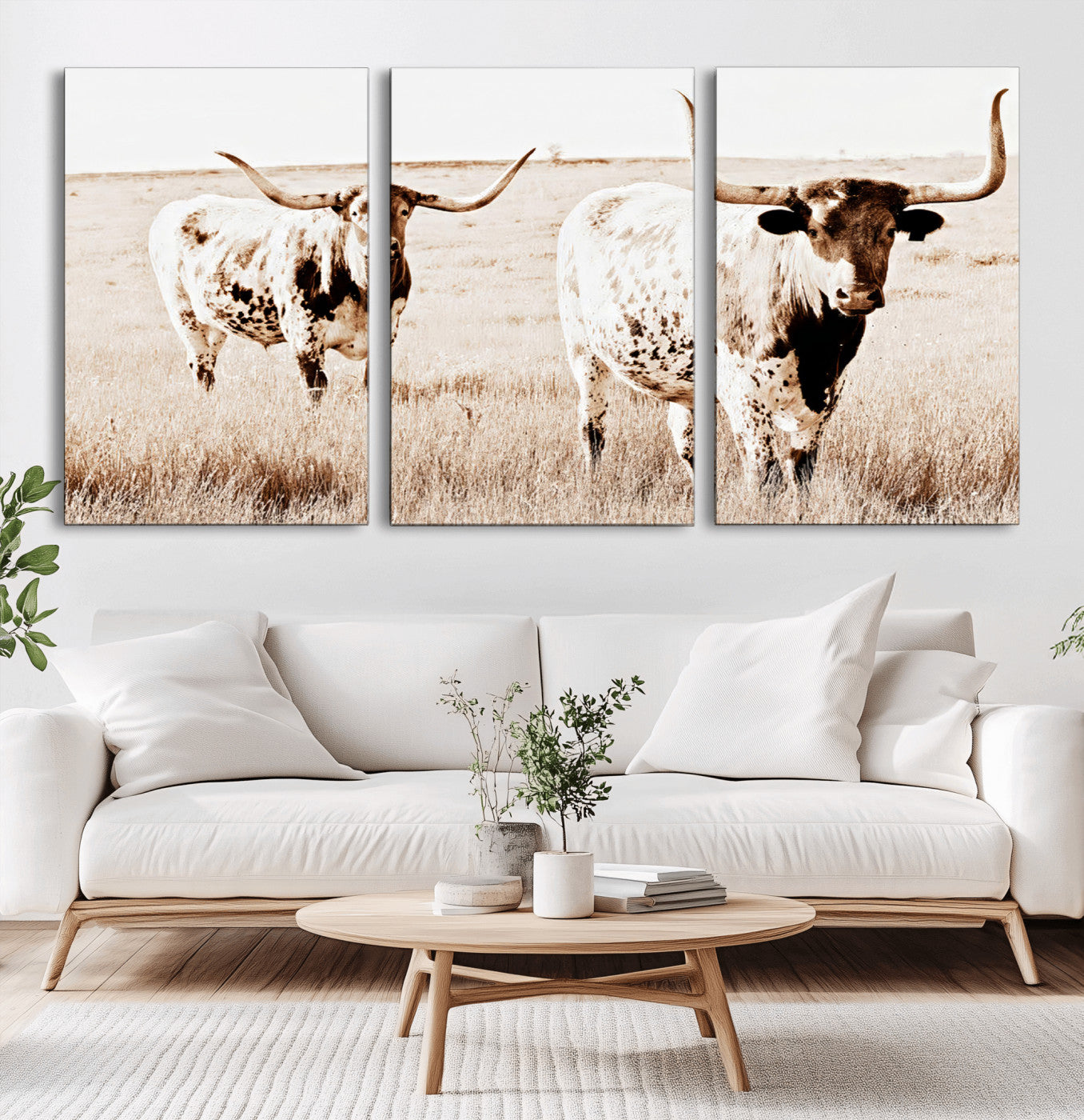 39672786-MGV-CV-36X24-Rustic Cow Scene Wall Art Canvas Print, Framed Farmhouse Style Cattle Art Picture Print, Prairie Animal Duo Perfect Rustic Western
