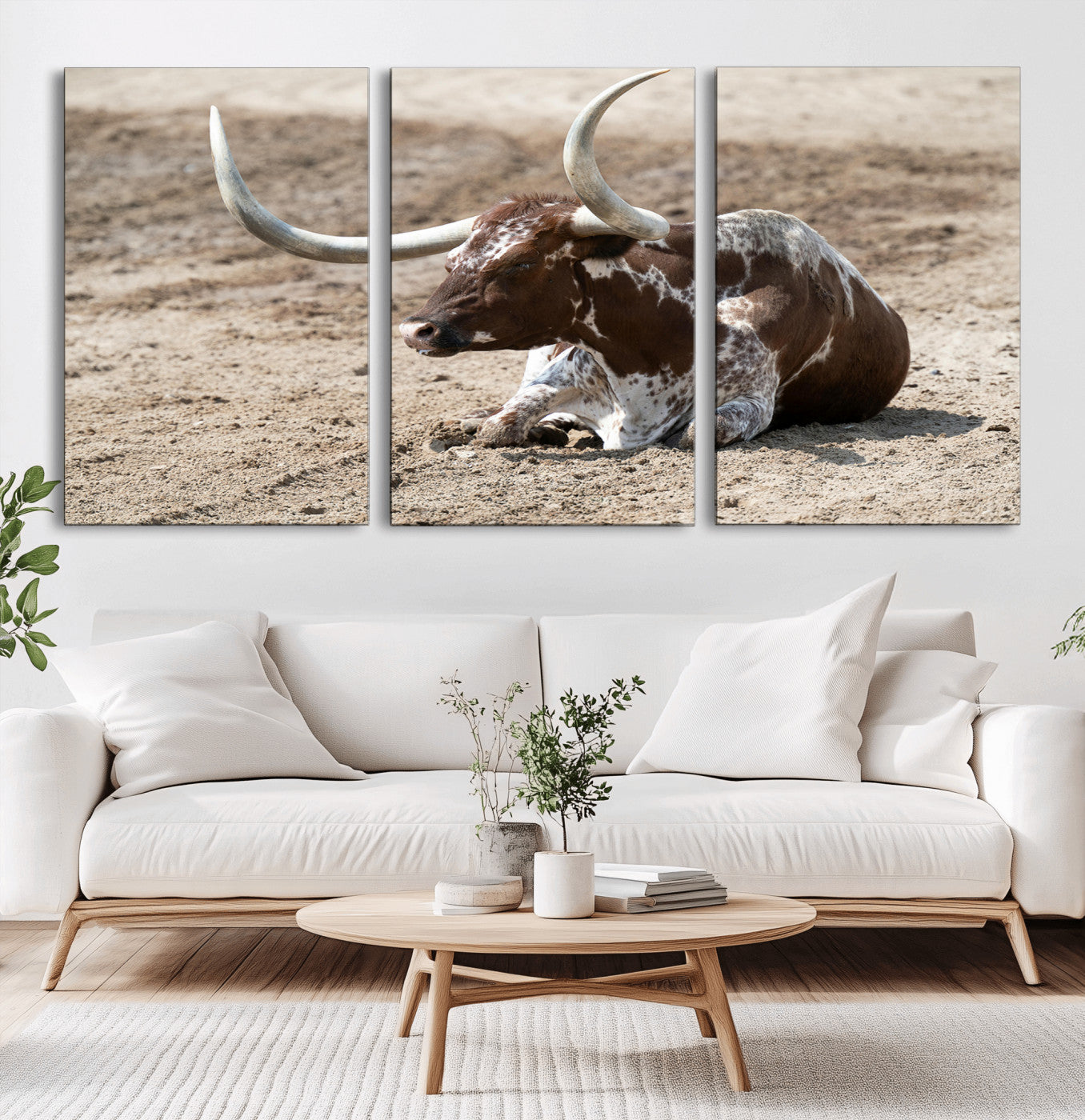 76549210-MGV-CV-36X24-Texas Longhorn Wall Art Canvas Print, Framed Country Living Art Picture Print, Farmhouse Aesthetic Perfect Western Rustic Decor