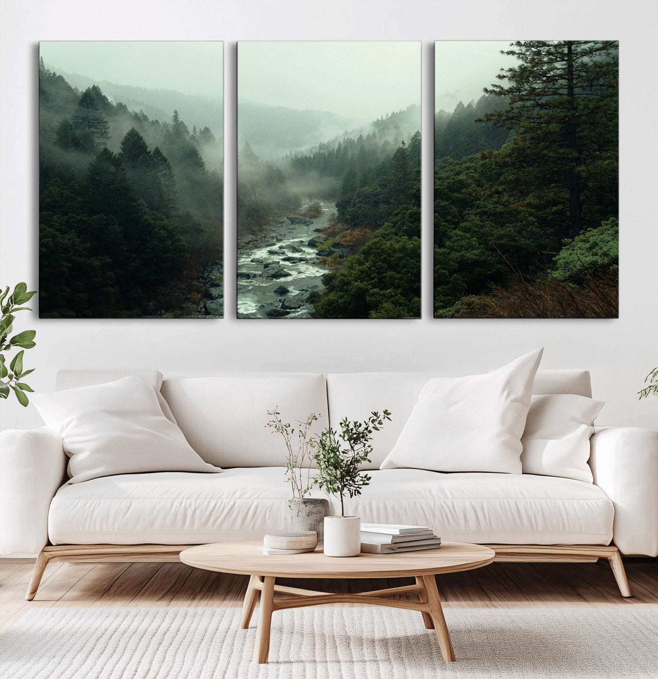 48497565-MGV-CV-36X24-Misty Forest Wall Art Canvas Print, Framed Foggy River Art Picture Print, Moody Landscape Perfect Moody Wilderness Decor Artwork