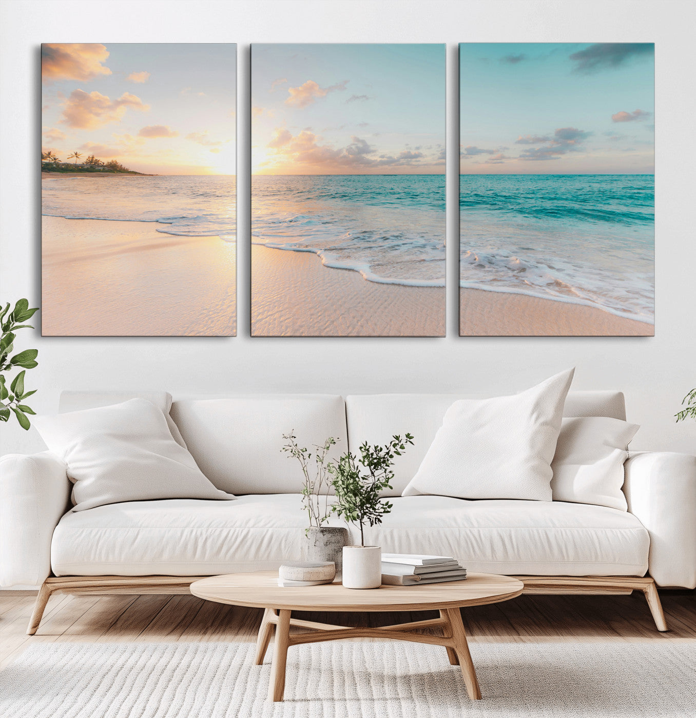 94538225-MGV-CV-36X24-Beach Sunset Wall Art Canvas Print, Framed Ocean Waves Art Picture Print, Summer Escape Perfect Coastal Serenity Decor Artwork