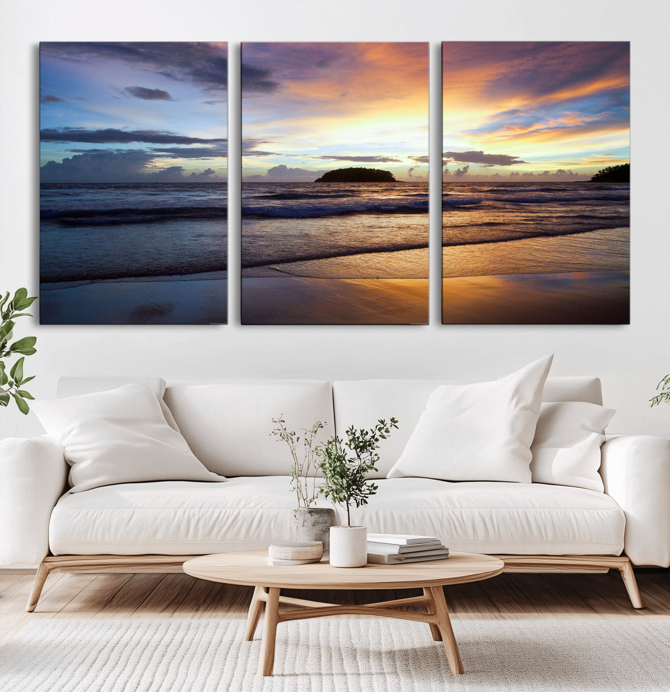 36714356-MGV-CV-36X24-Beach Sunset Wall Art Canvas Print, Framed Ocean Waves Art Picture Print, Tropical Seascape Perfect Coastal Serenity Decor Artwork