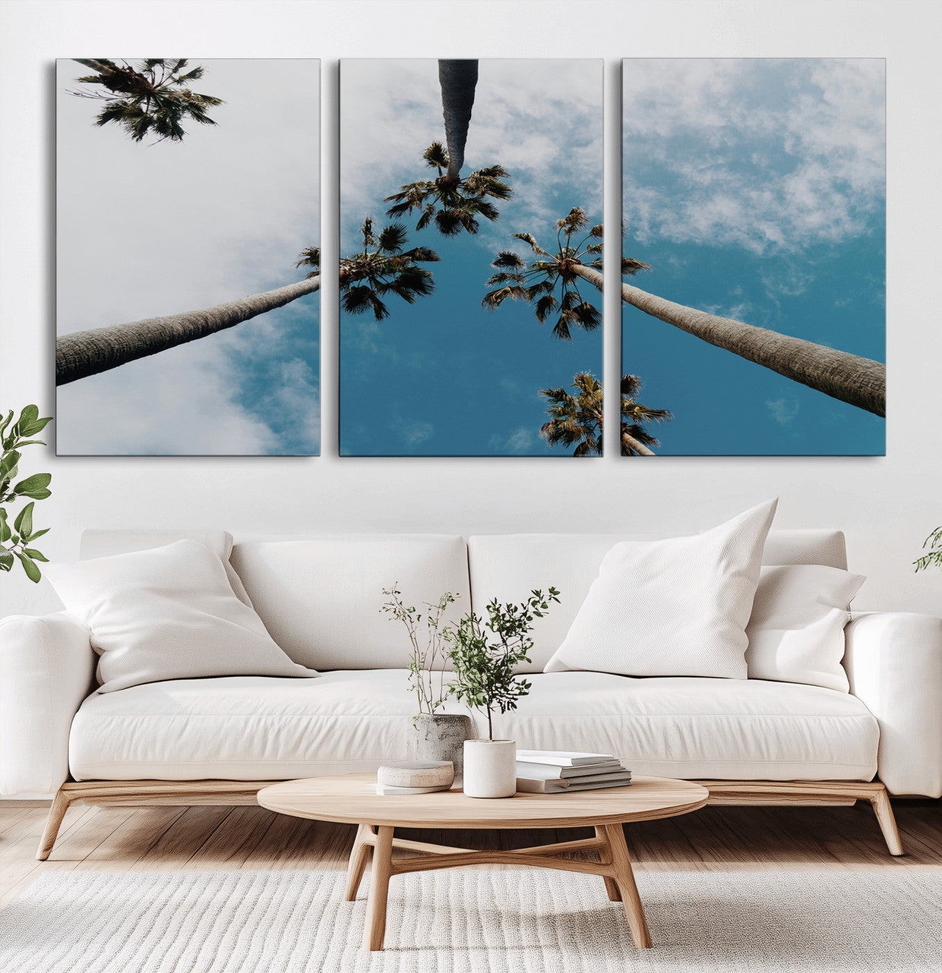45236398-MGV-CV-36X24-Tropical Palm Trees Wall Art Canvas Print, Framed California Sky Art Picture Print, Minimalist Nature Perfect Coastal Minimalist